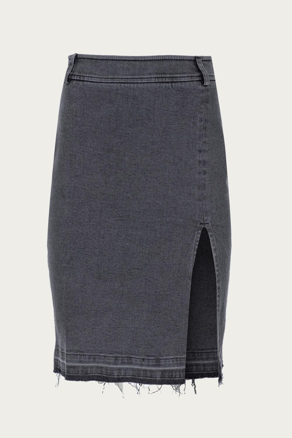 Stretch Denim Slit Skirt In Grey
