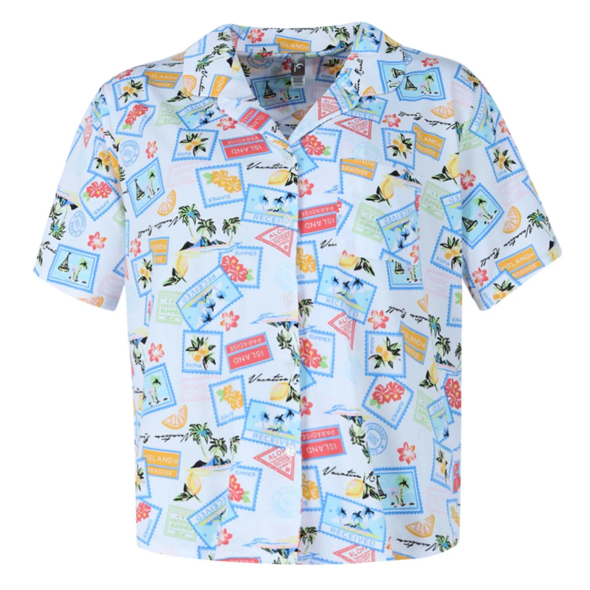 Women's Vacation Stamps Notch Collar Short Set