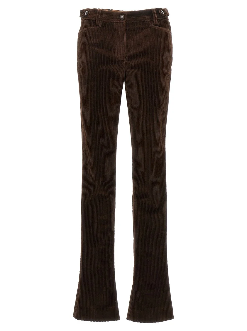 Bell-Bottom Corduroy Pants With Zip Closure