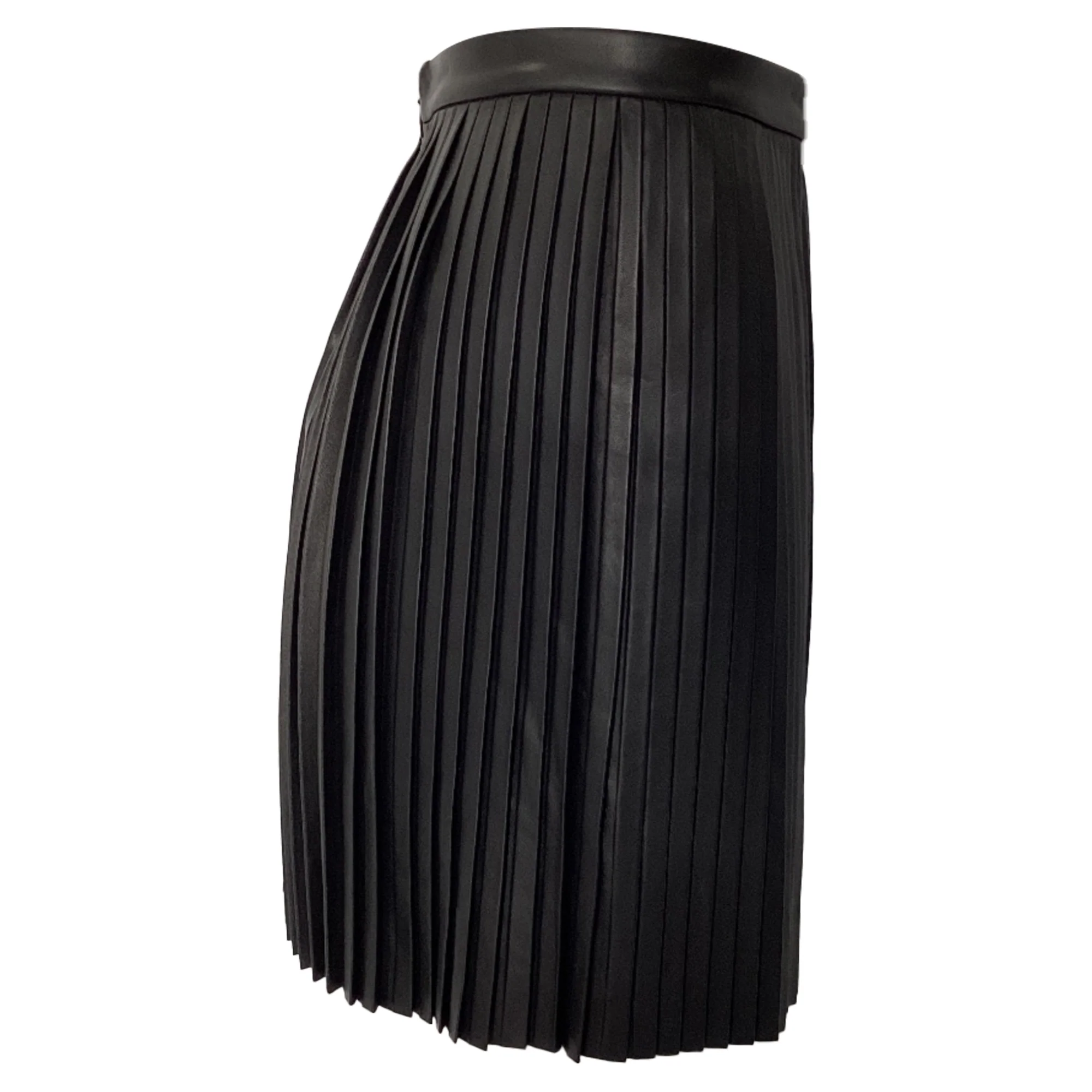 Theory Pleated Mini Skirt in Black Lamb Leather