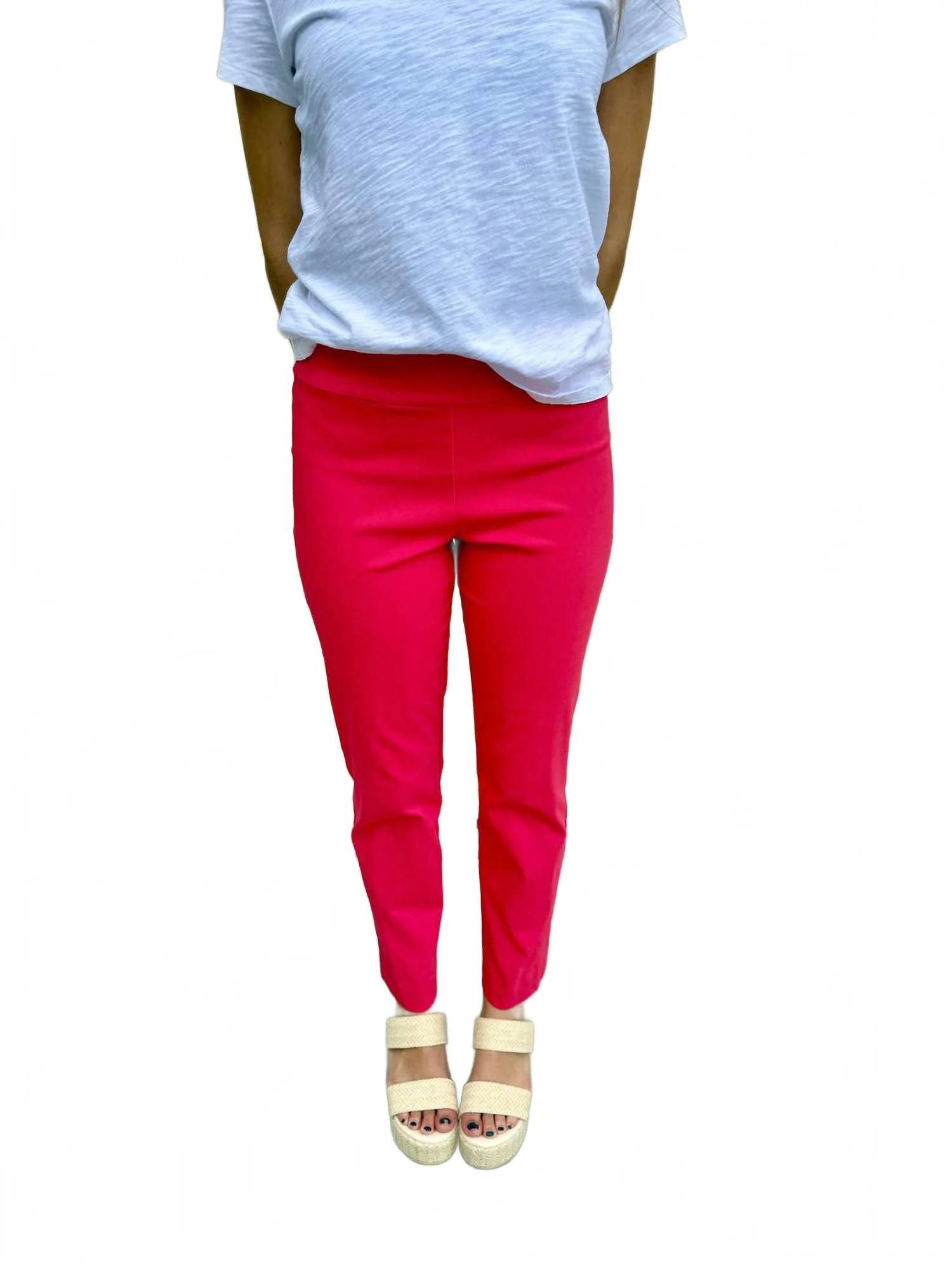 Pull-On Solid Watermelon Ankle Pants