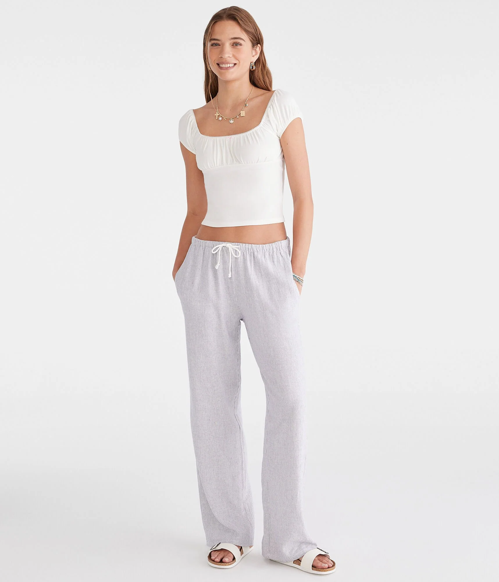 Aeropostale Striped Linen Drawstring Pants