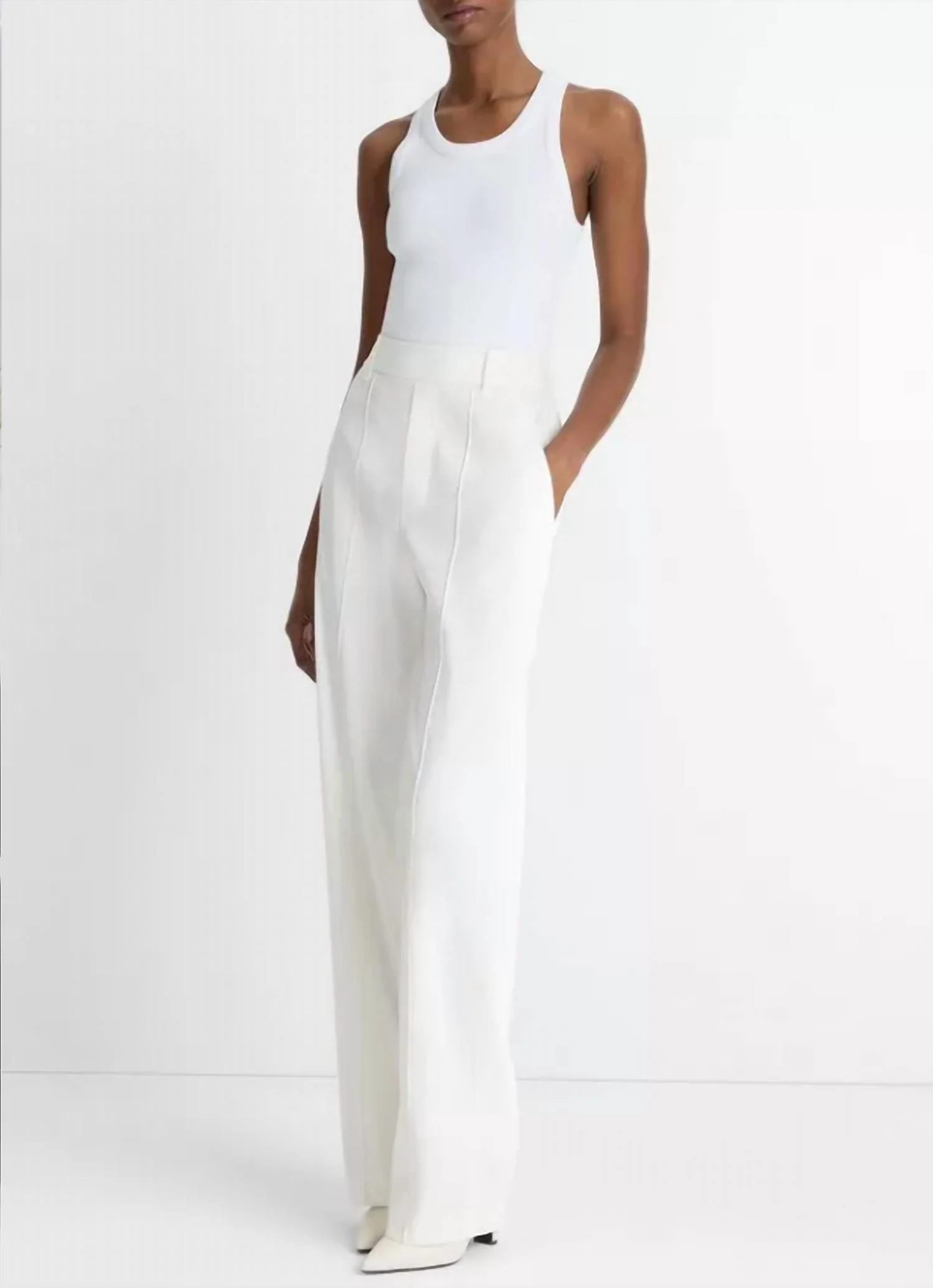 High Rise Pull On Linen Pant In Off White