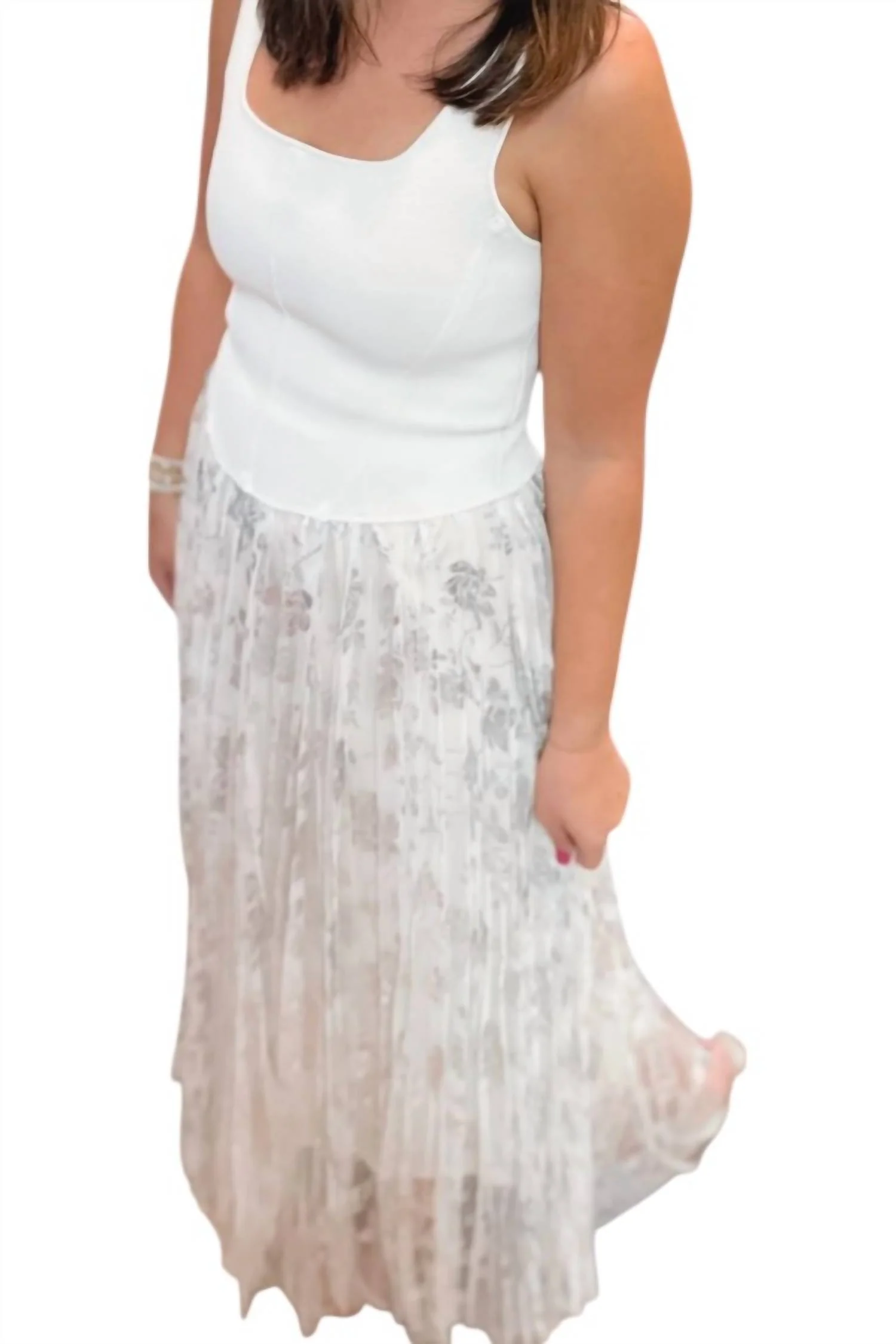 Viv Floral Maxi Skirt In Silver