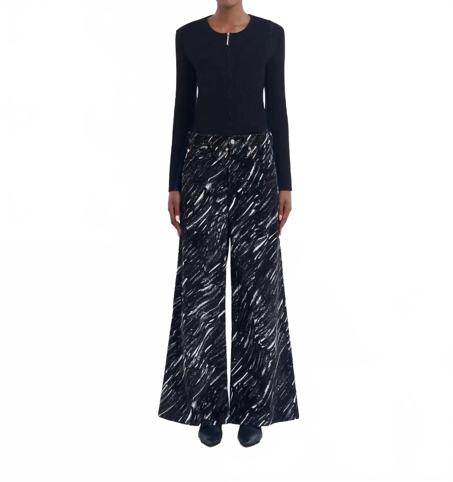 Graphic-Print Wide-Leg Trousers In Black