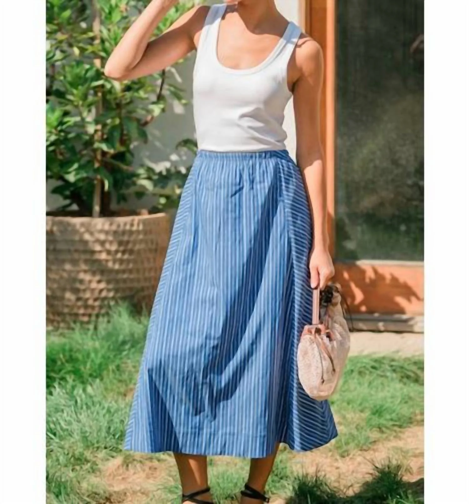 Mermaid Stripe Midi Skirt In Blue