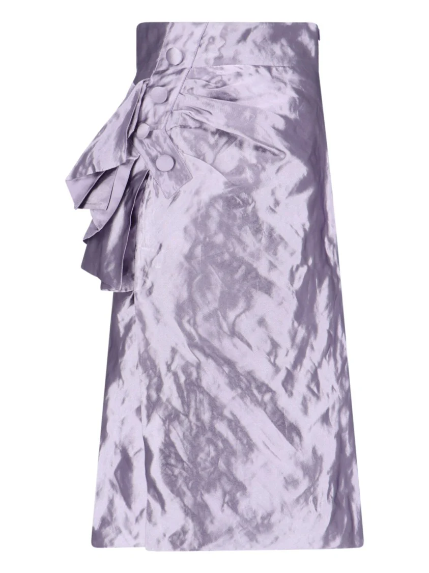 Draped Midi Skirt In Metallic Purple