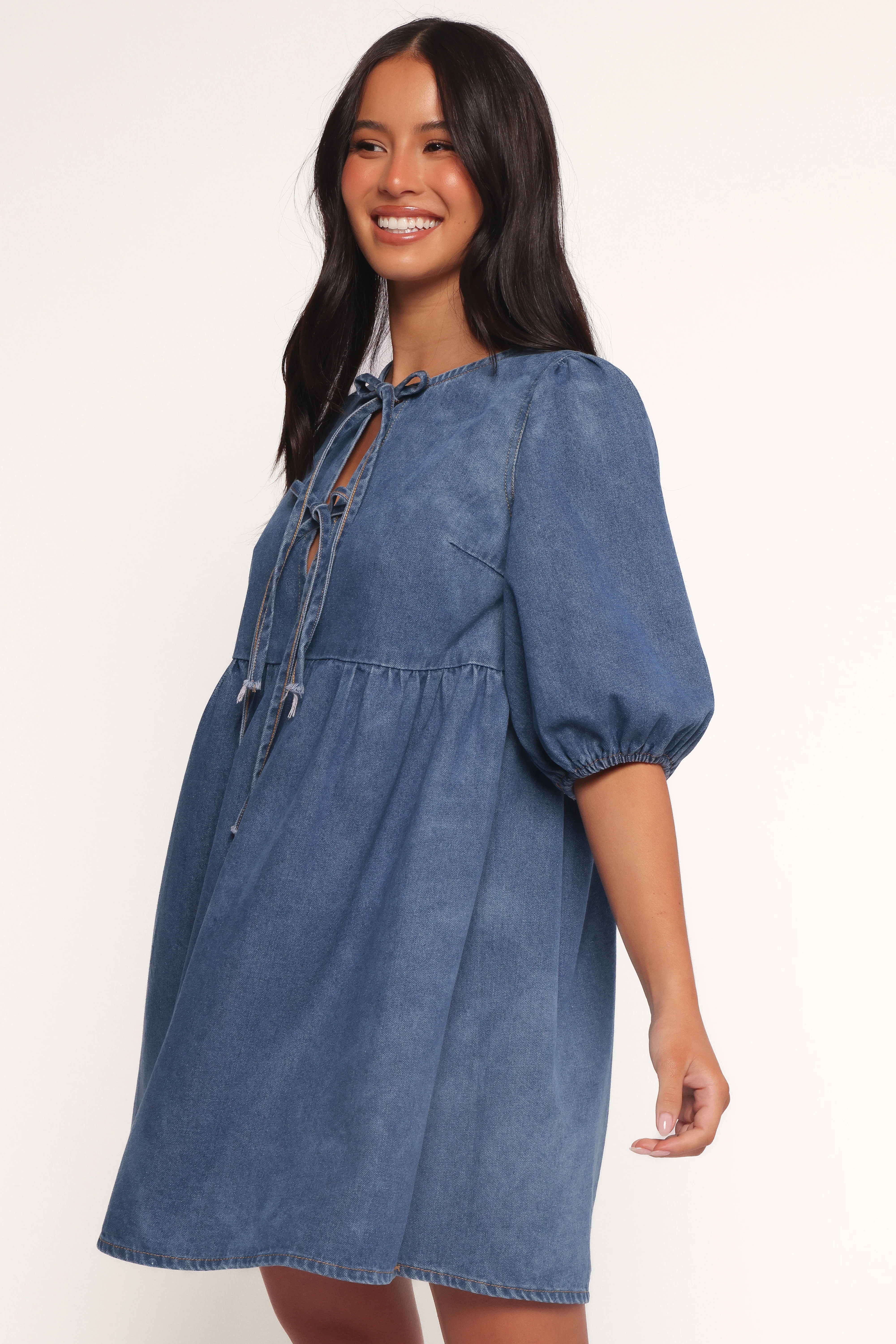 Romana Tie Front Mini Dress - Dark Denim
