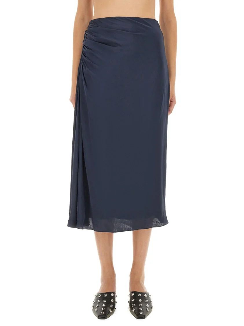 Draped Midi Skirt With Side Ruching Detail