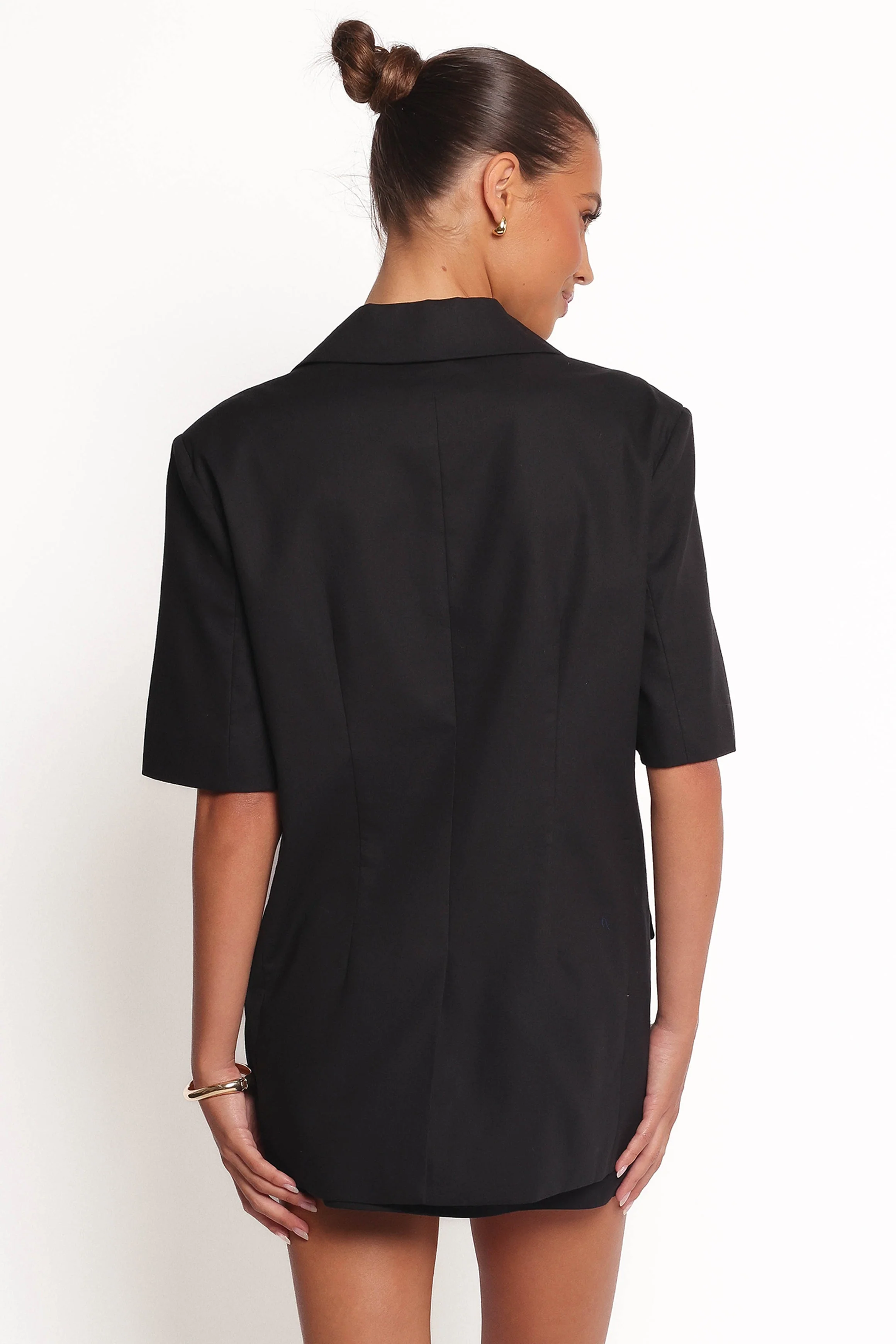 Brielle Short Sleeve Blazer Top - Black