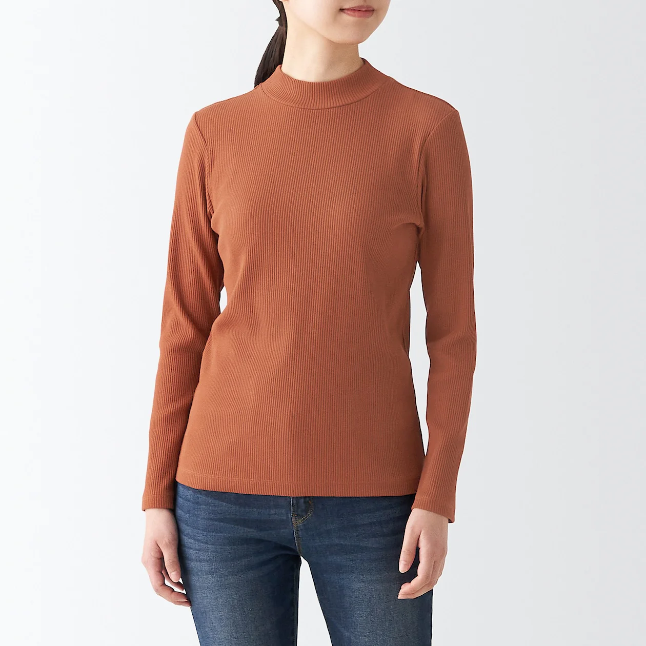 Women's Stretch Ribbed High Neck L/S T-Shirt