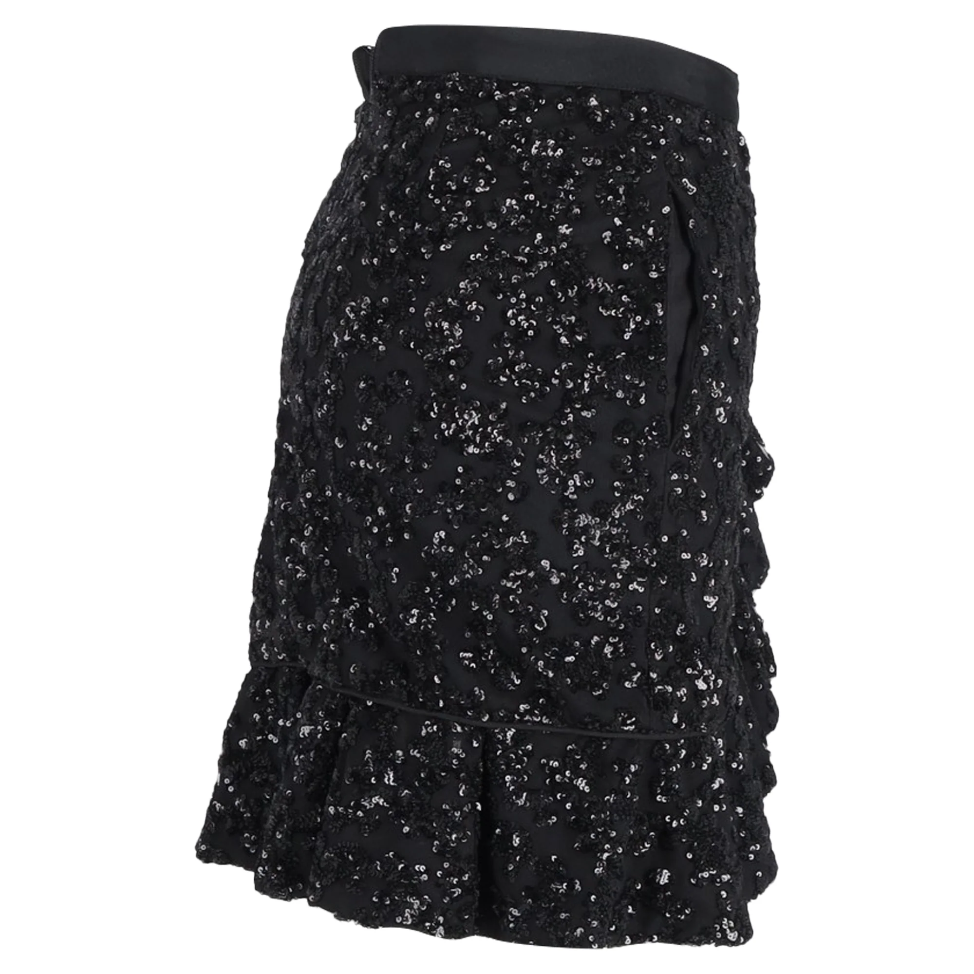 Self-Portrait Sequined Mini Ruffled Skirt in Black Polyester