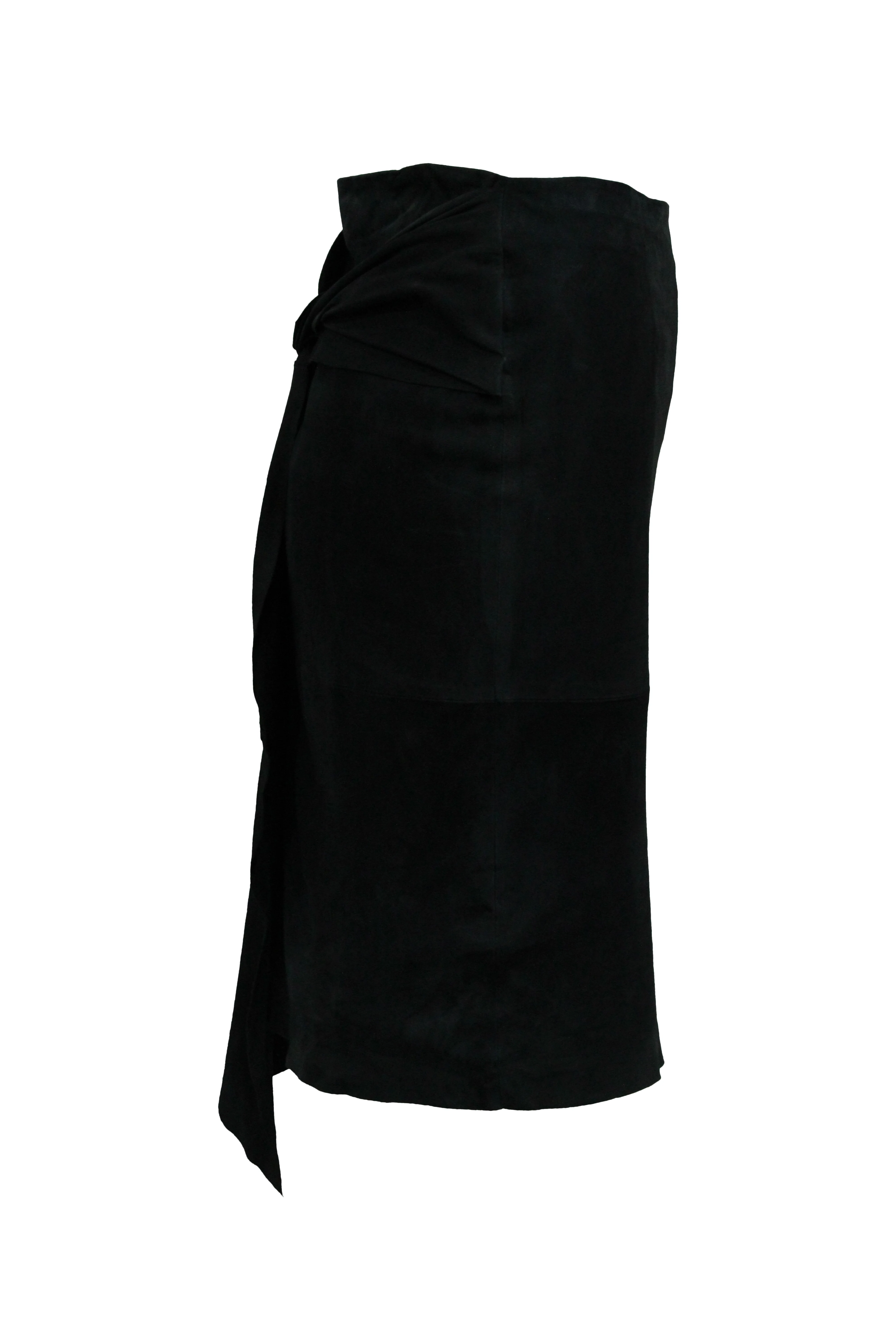 Ba & Sh Asymmetric Skirt in Black Goatskin Leather