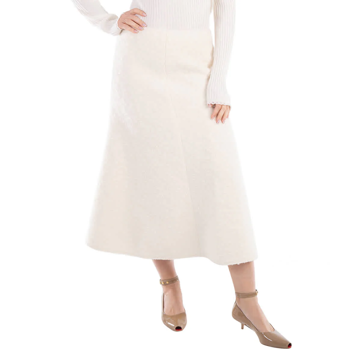 Chloe Ladies Eden White A-Line Boucle Midi Skirt