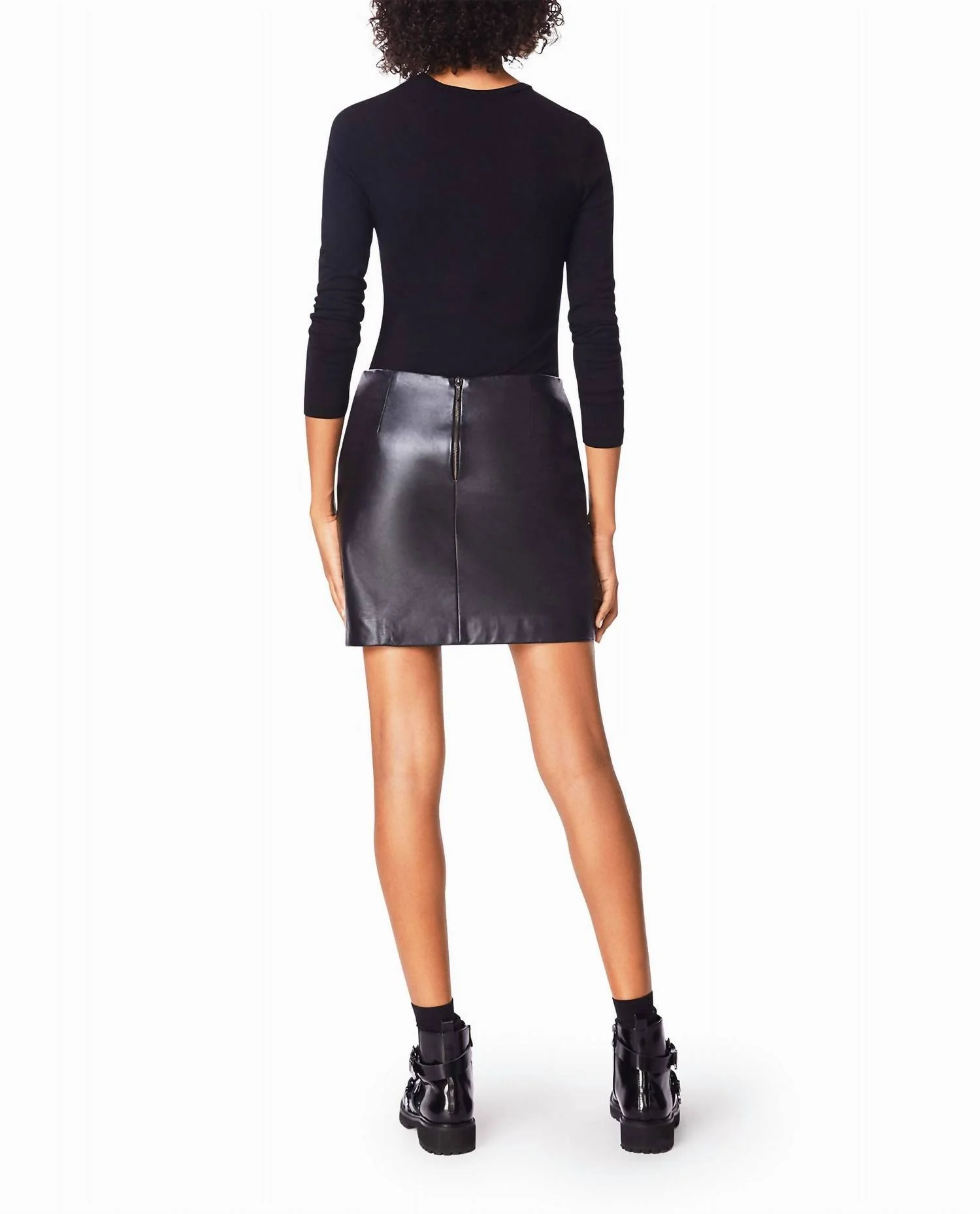 Sheep Leather Mini Skirt In Black Embellished Starry Night