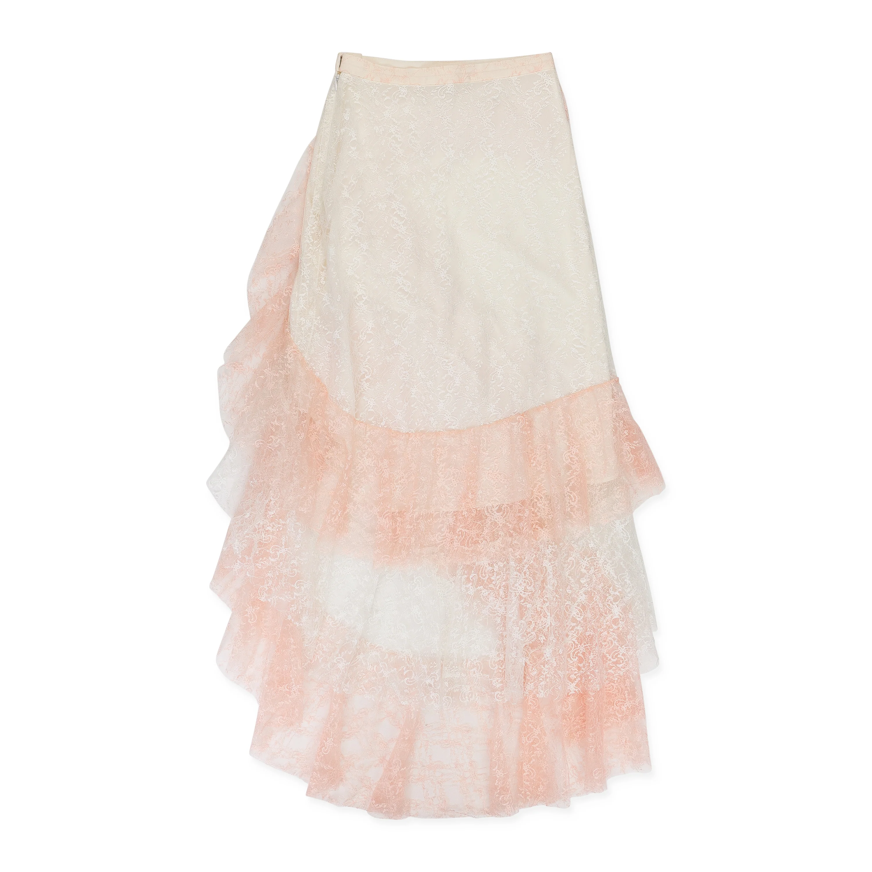 PINK/WHITE FLORAL TULLE ASYMMETRICAL FLARED SKIRT