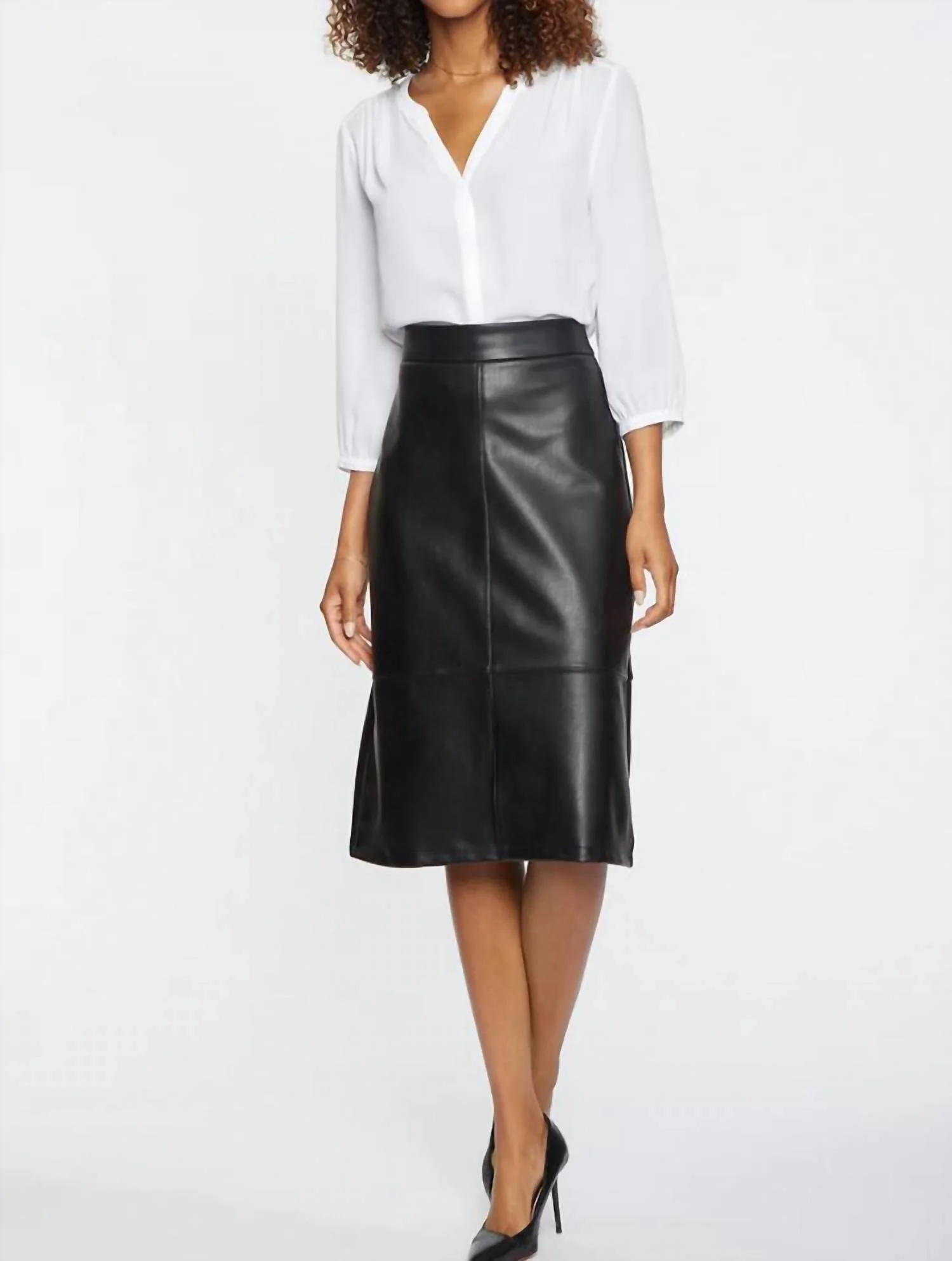 Faux Leather A-Line Skirt In Black