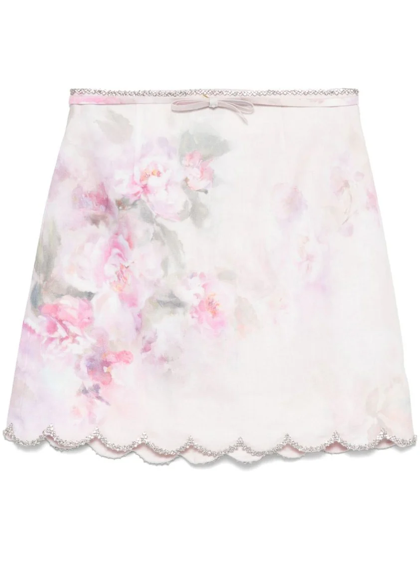 Delicate Floral Print Skirt With Scalloped Hemline