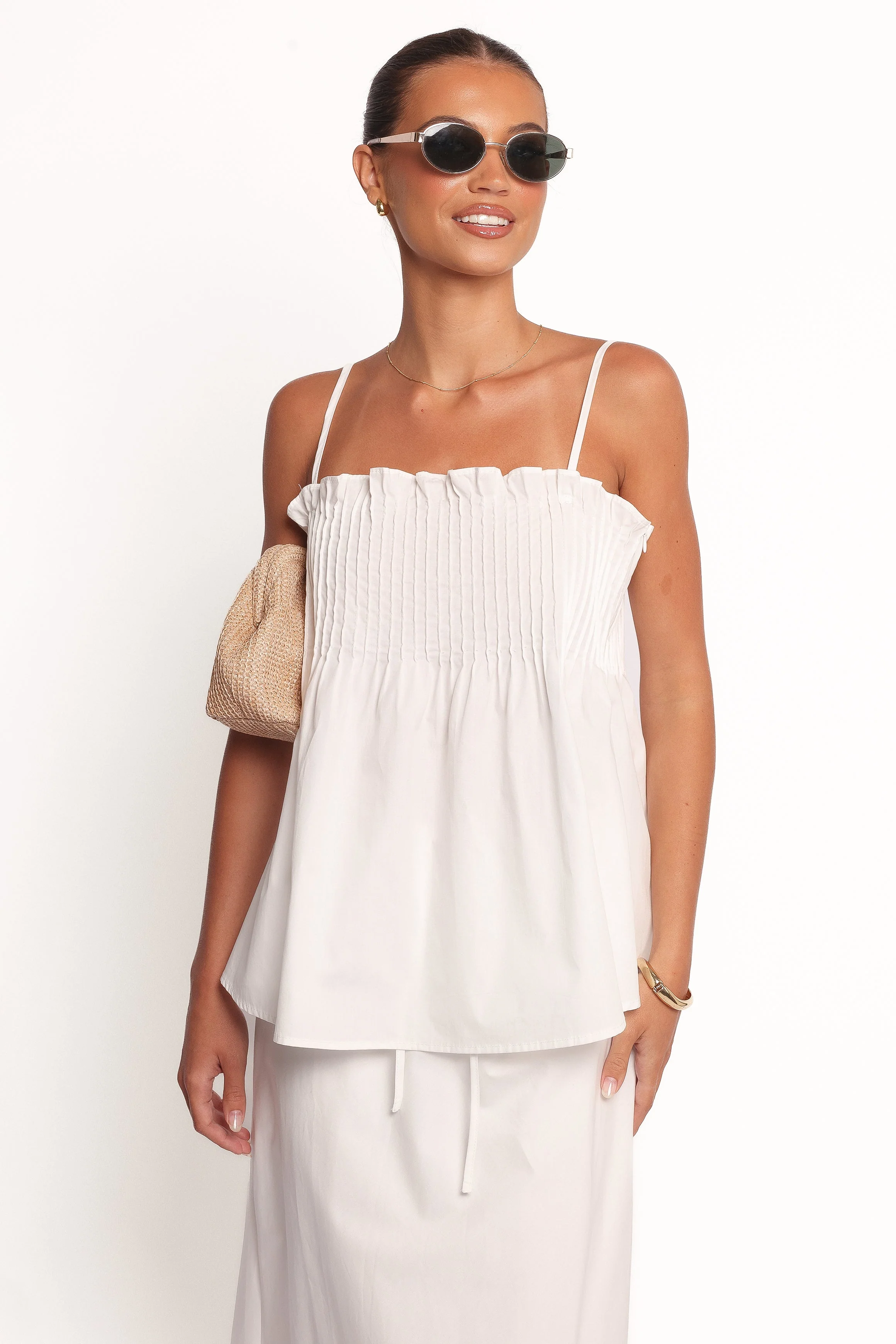 Carson Pleated Top - White
