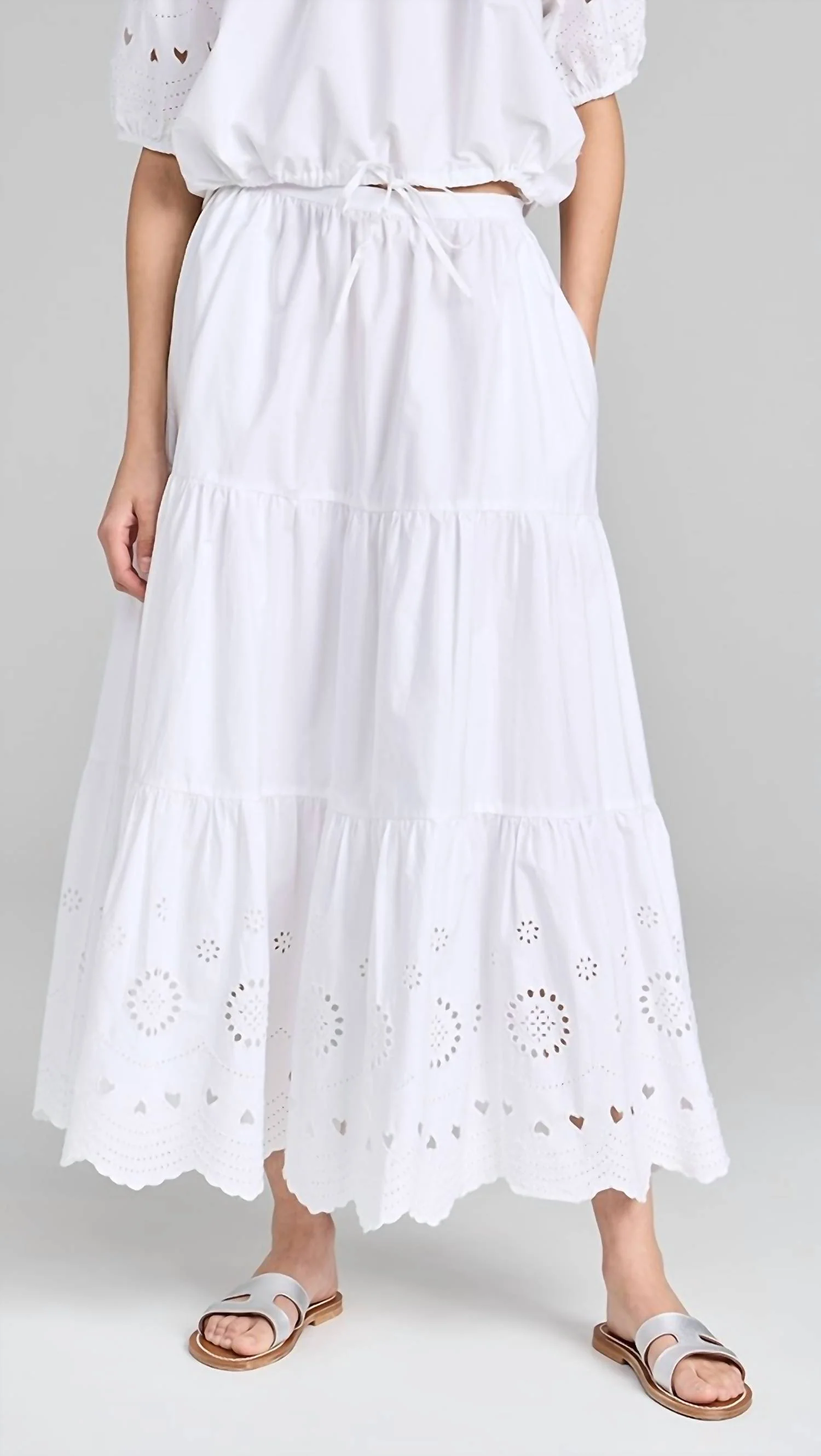 Gabrielle Eyelet Maxi Skirt In White