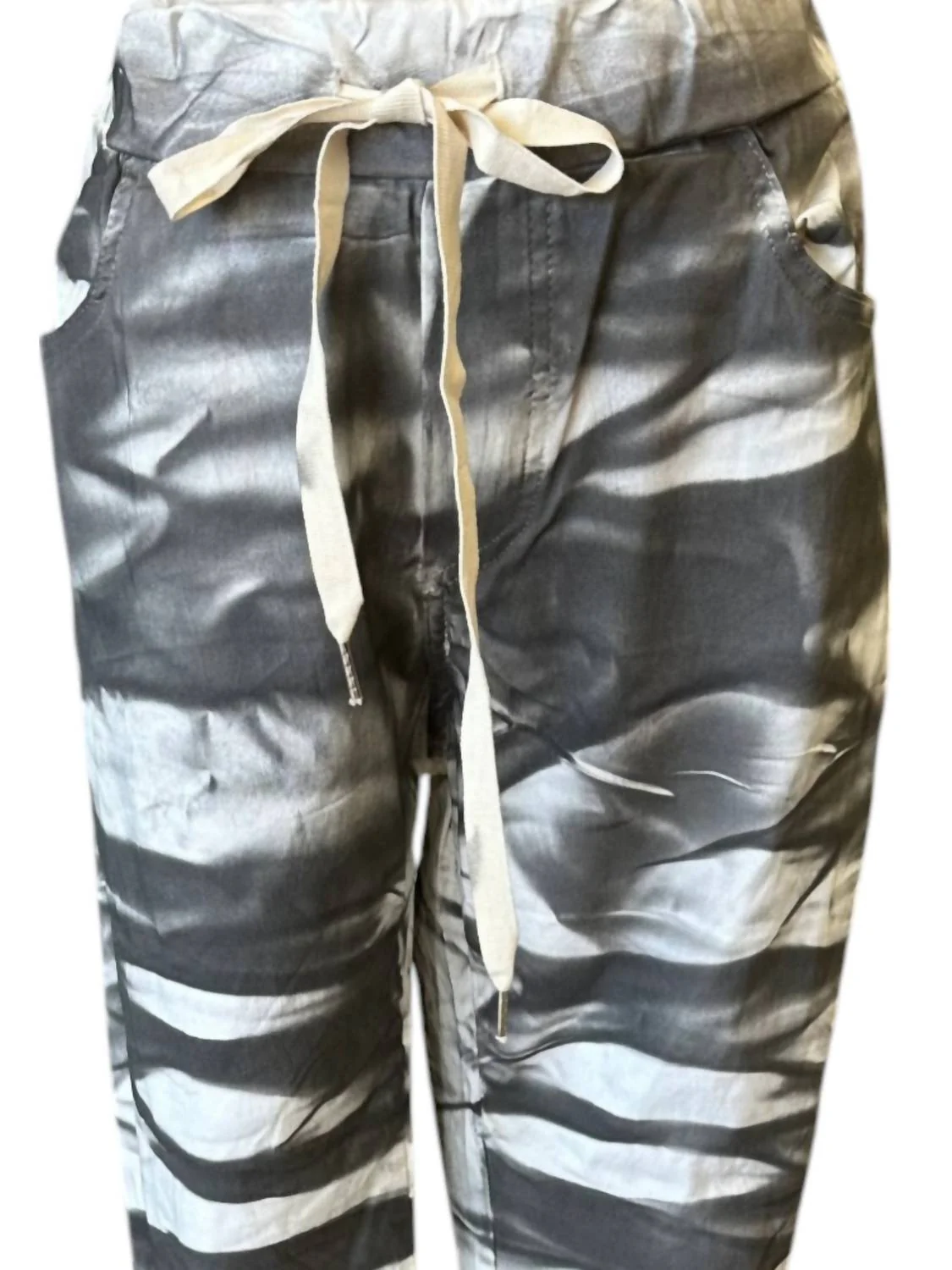 Women's Crinkle Pants In Gray/cream Print