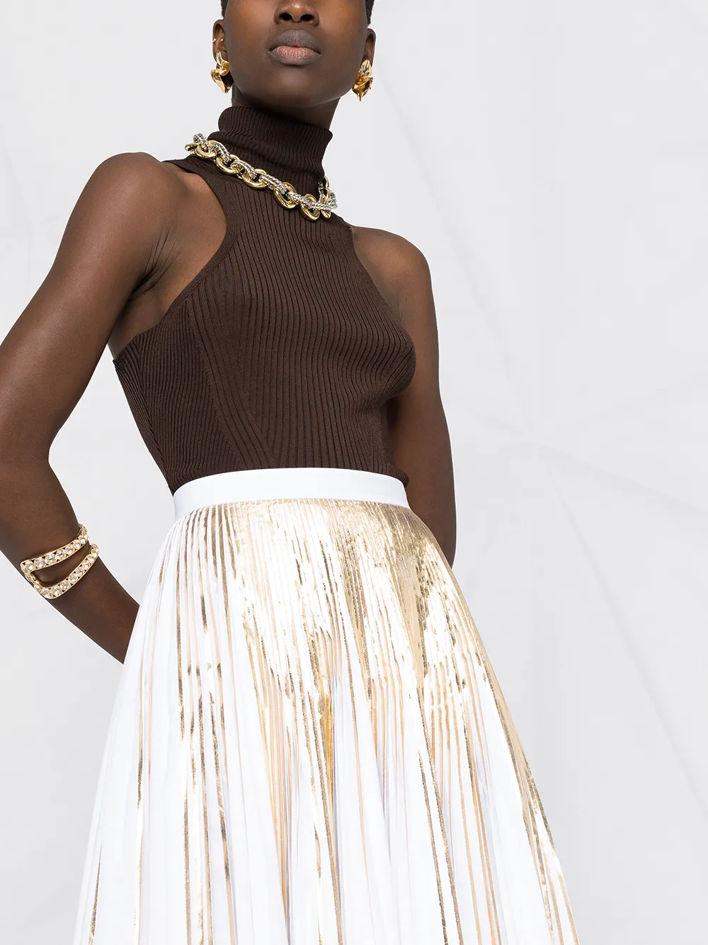 Valentino Garavani Metallic-Effect Pleated Skirt