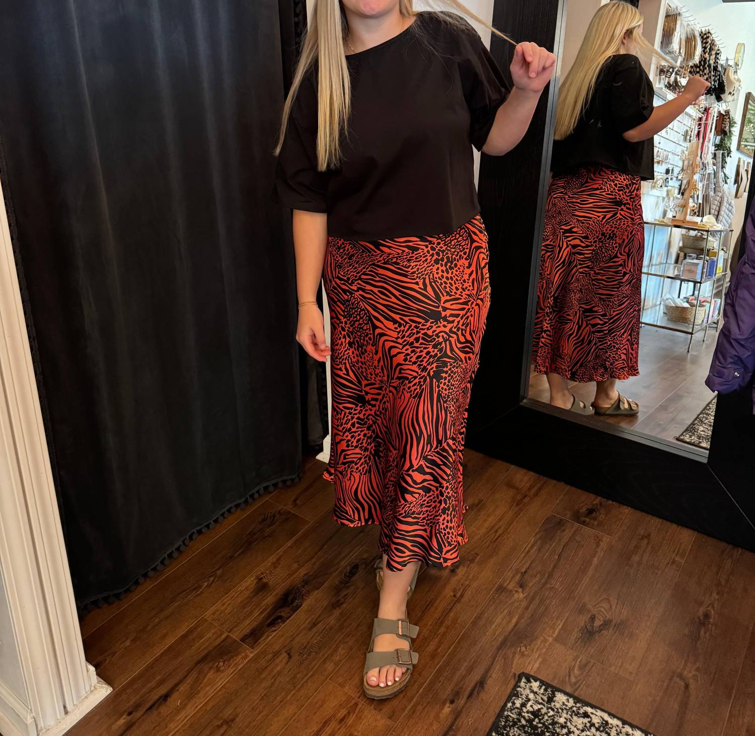 Midi Skirt In Red Zebra