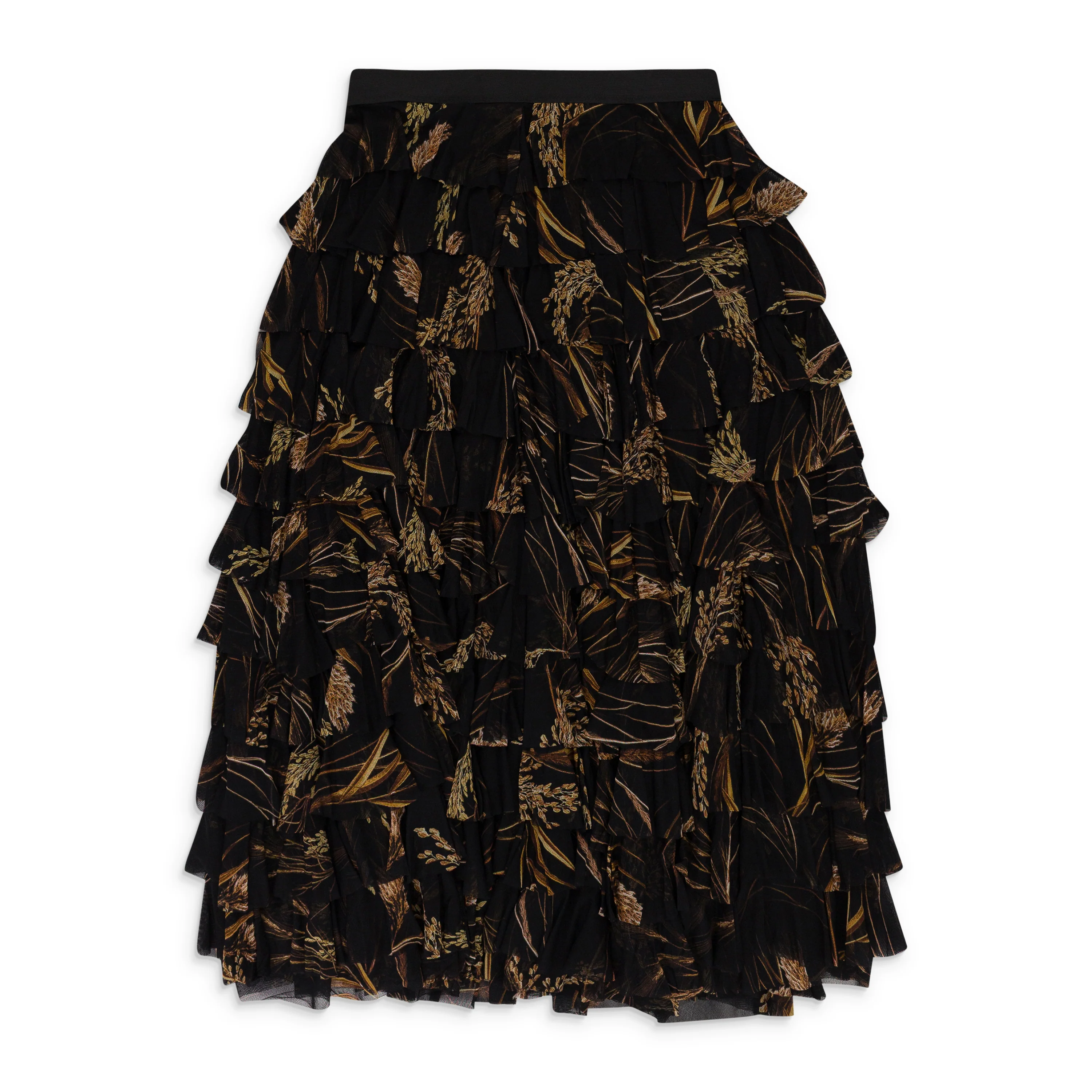 BEIGE WHEAT BARLEY RUFFLE FLARED SKIRT