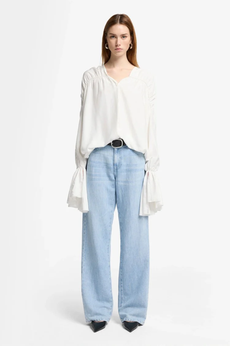 Light Blue Wide-Leg Trousers With High Waist
