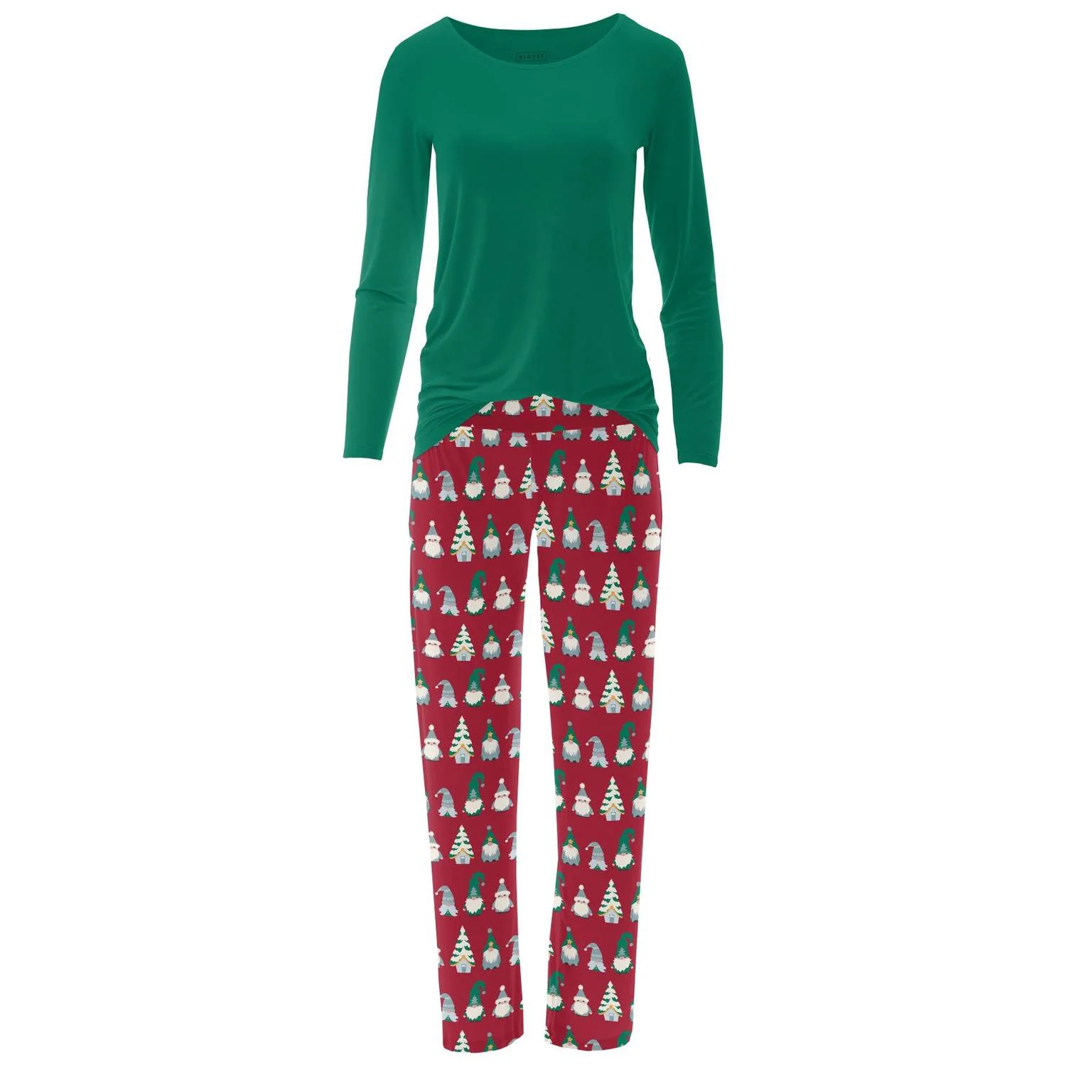 Women's Long Sleeve Tee & Pajama Pants Set In Crimson Gnomes