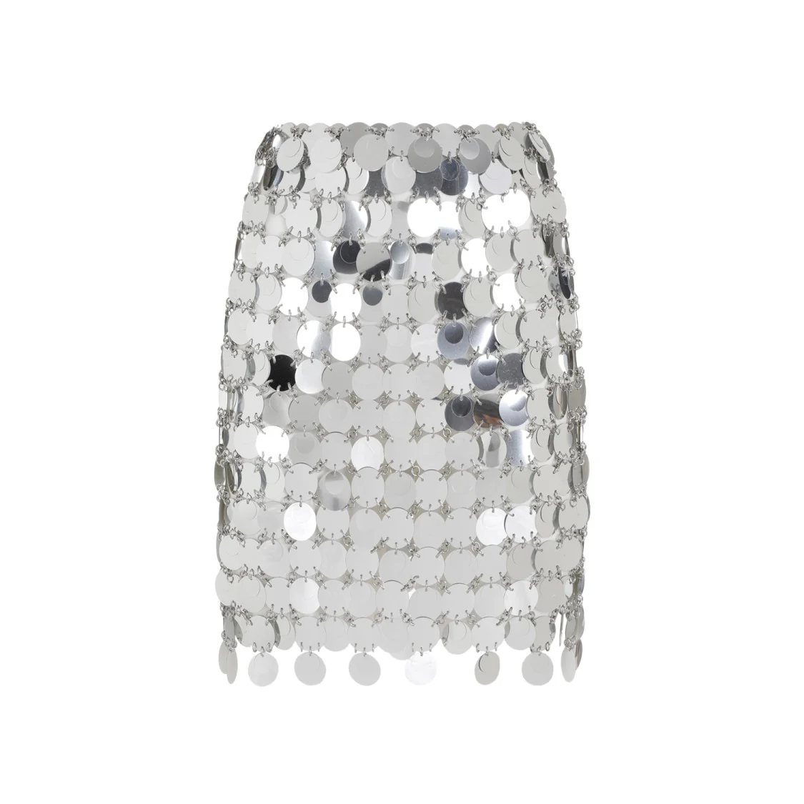 Round Sequin Silver Polyester Mini Skirt