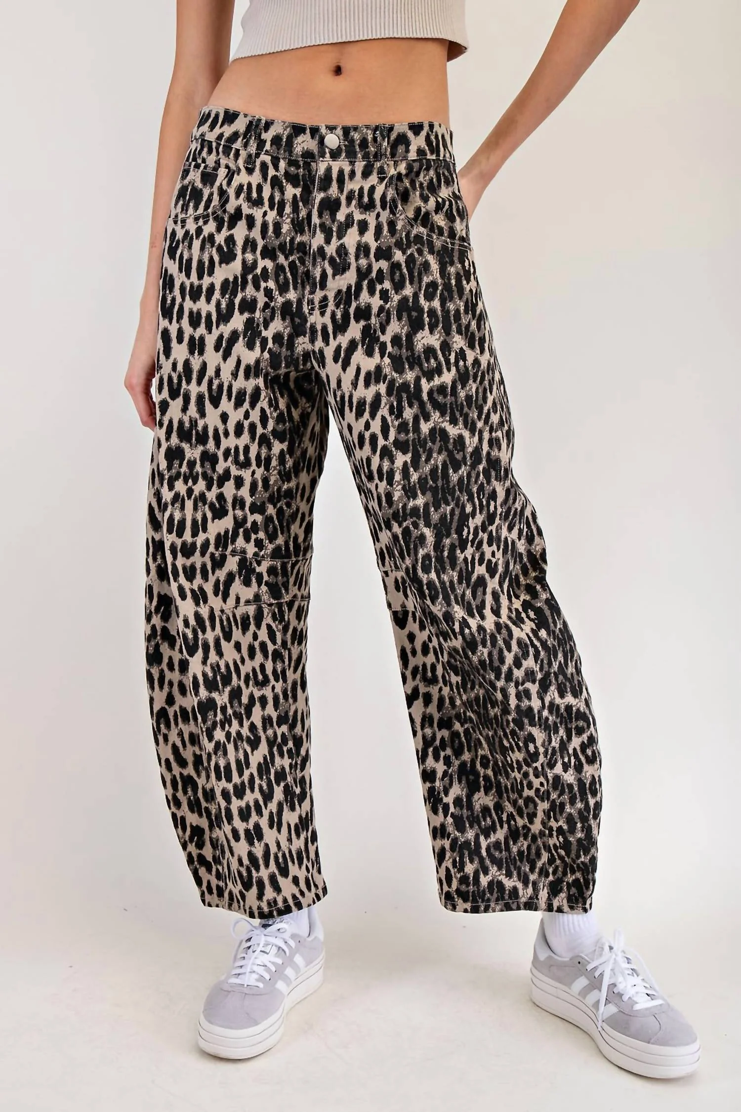 Leopard Barrel Jeans In Brown