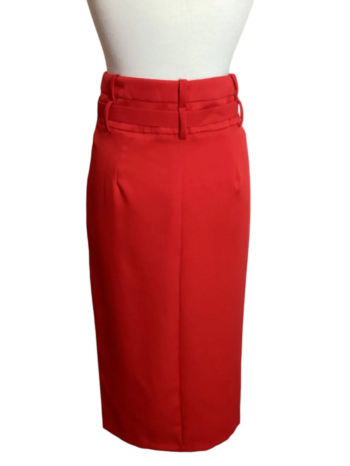 Women's High Rise Side Slit Belted Skirt In Coral Red