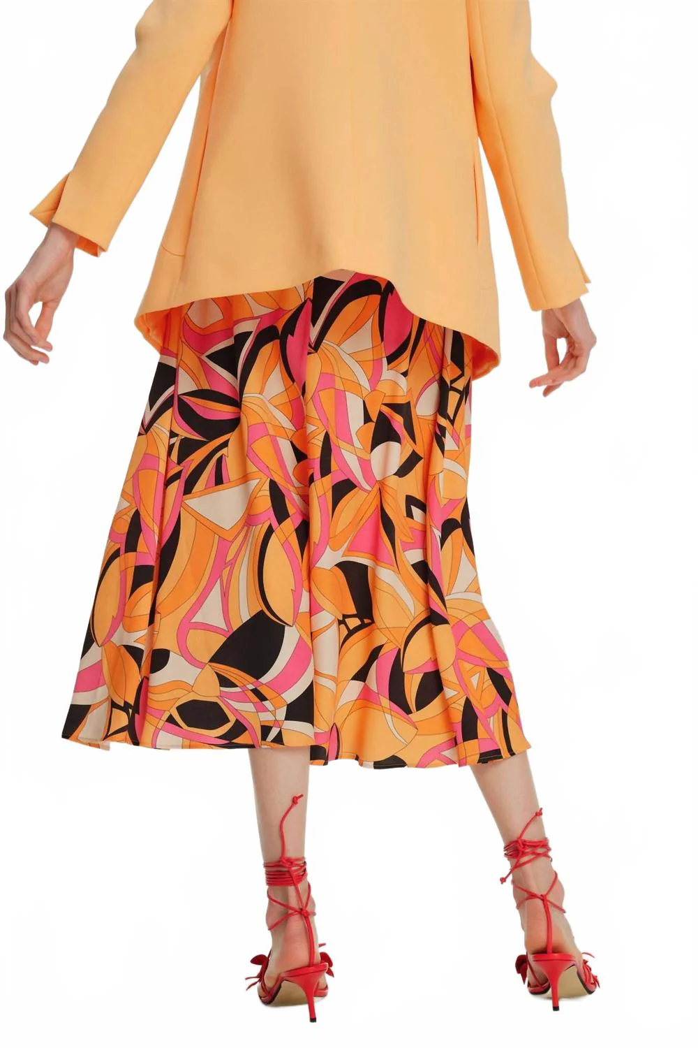 Abstract Print Belted Midi Skirt In Original Print