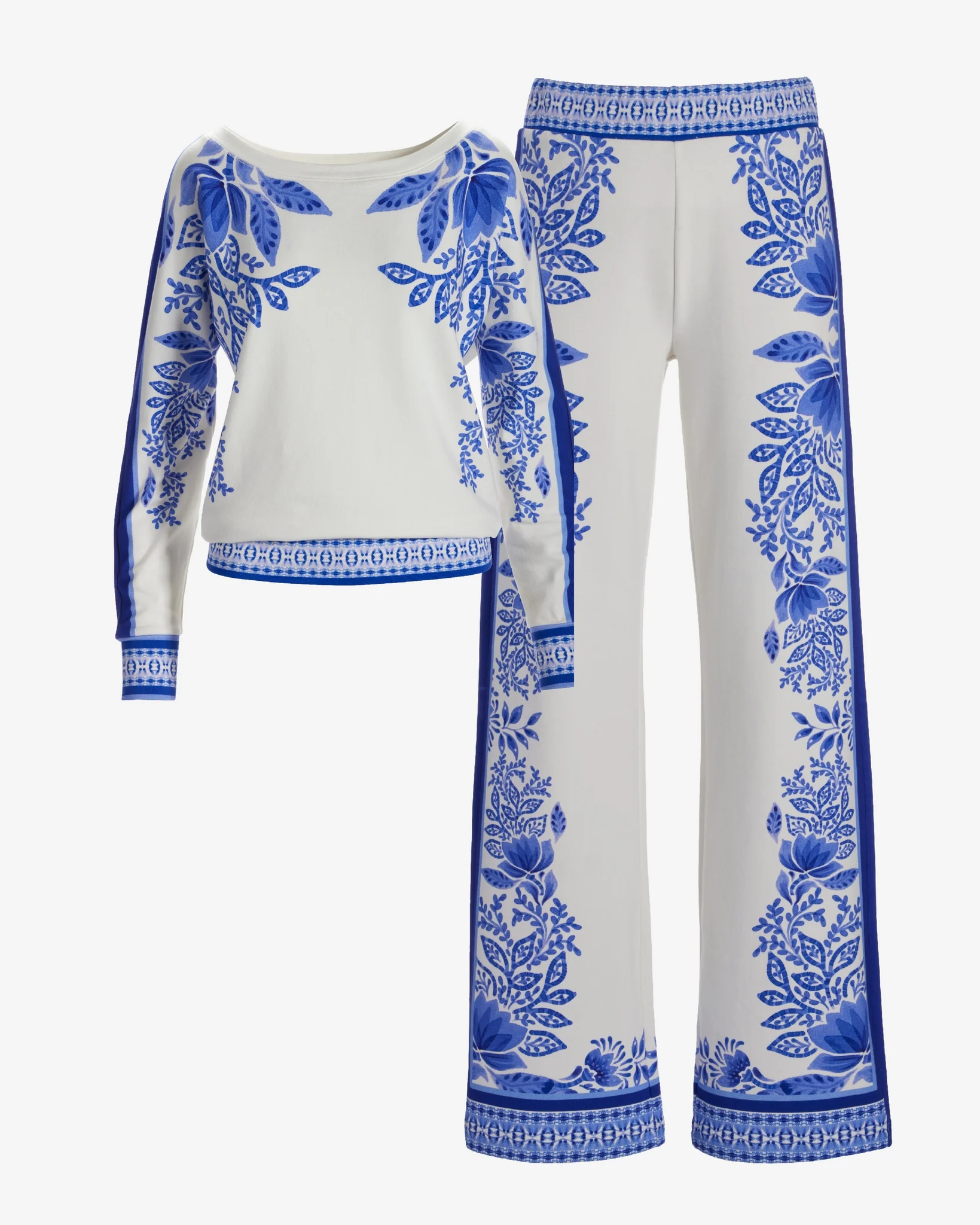 Printed Slouchy Lounge Set Blue/White