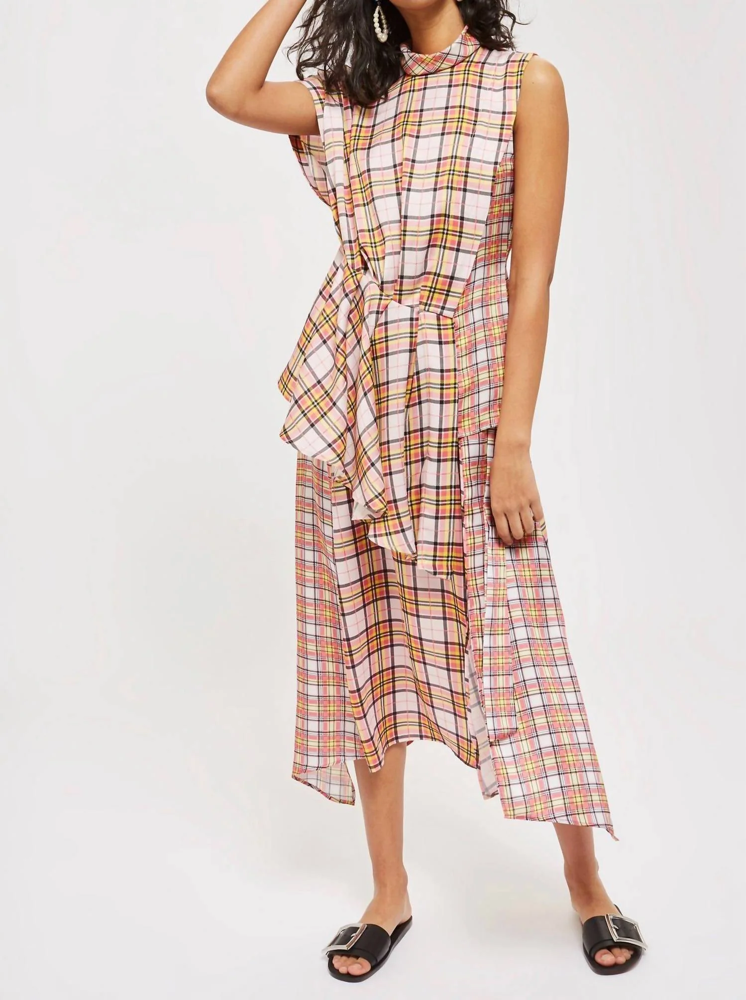 Asymmetrical Plaid Midi Skirt In Multicolor