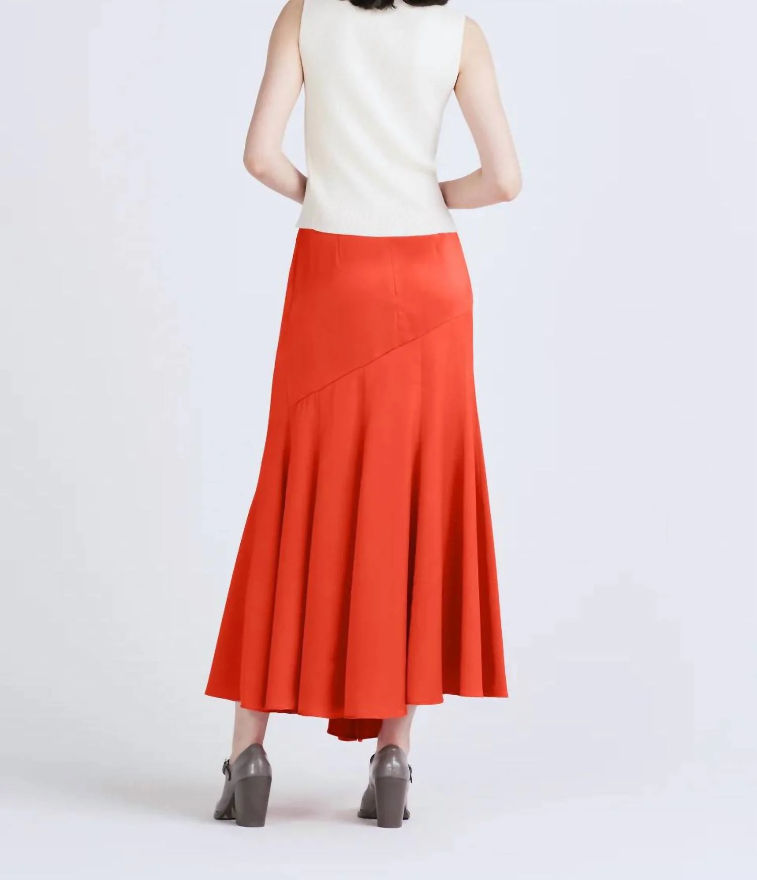 Paulette Flared Midi Skirt In Coral/red