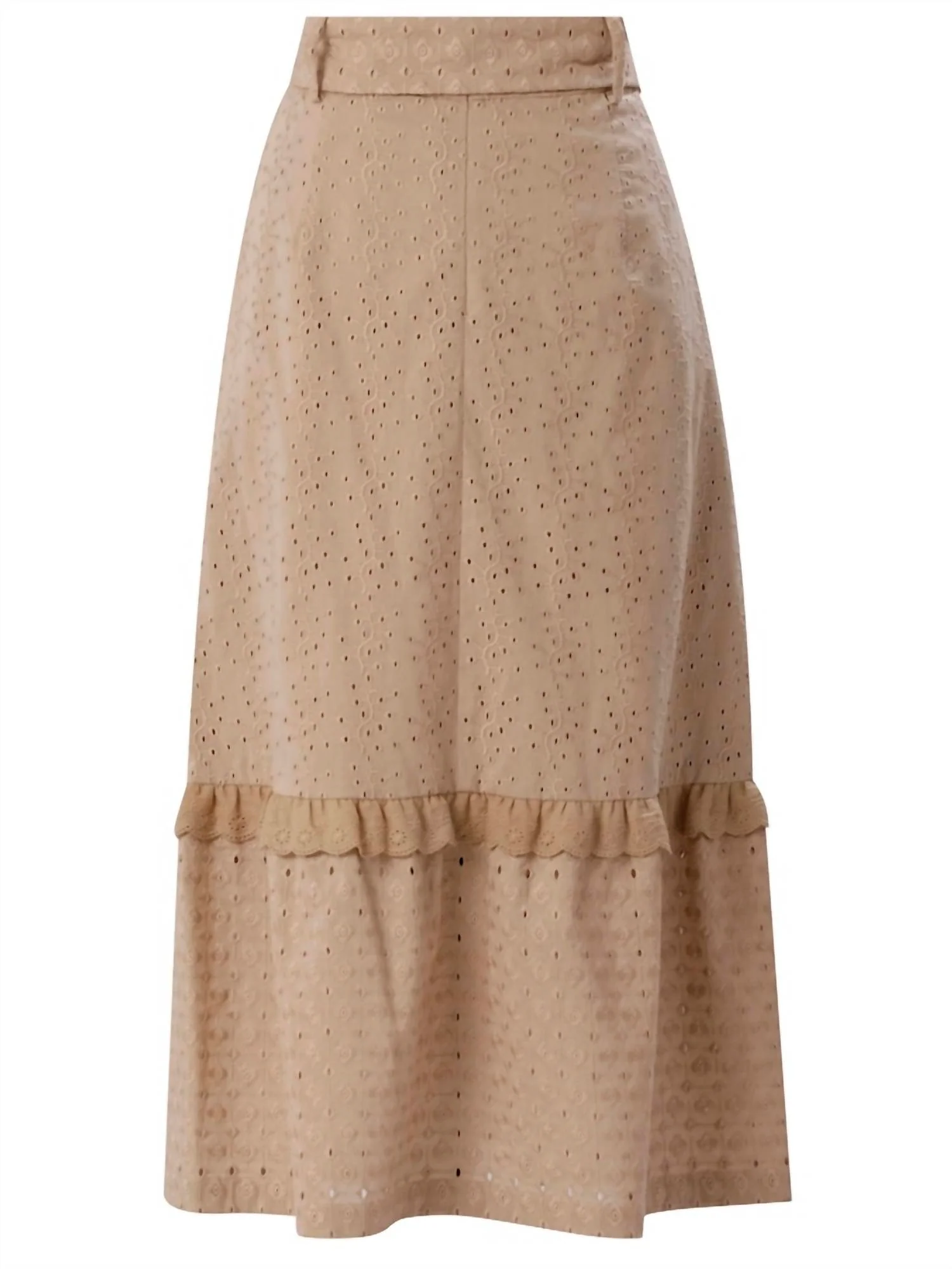 Margaret Eyelet Midi Skirt In Beige