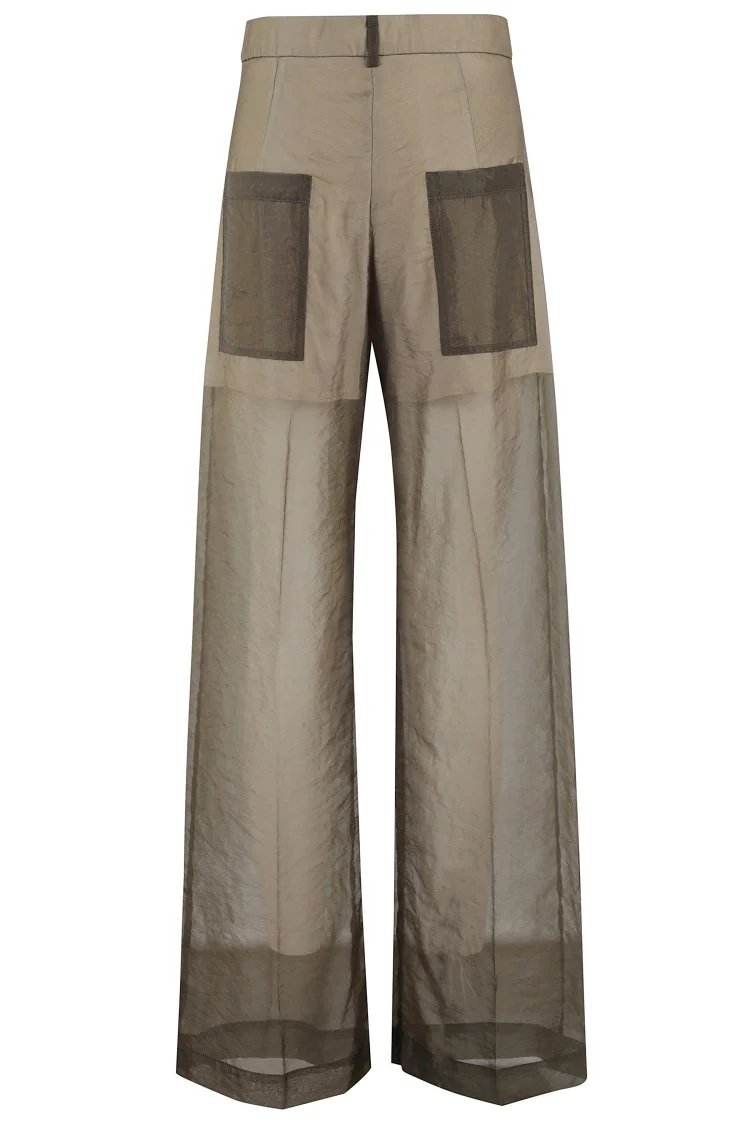 Flowing Green Trousers With Sheer Overlay