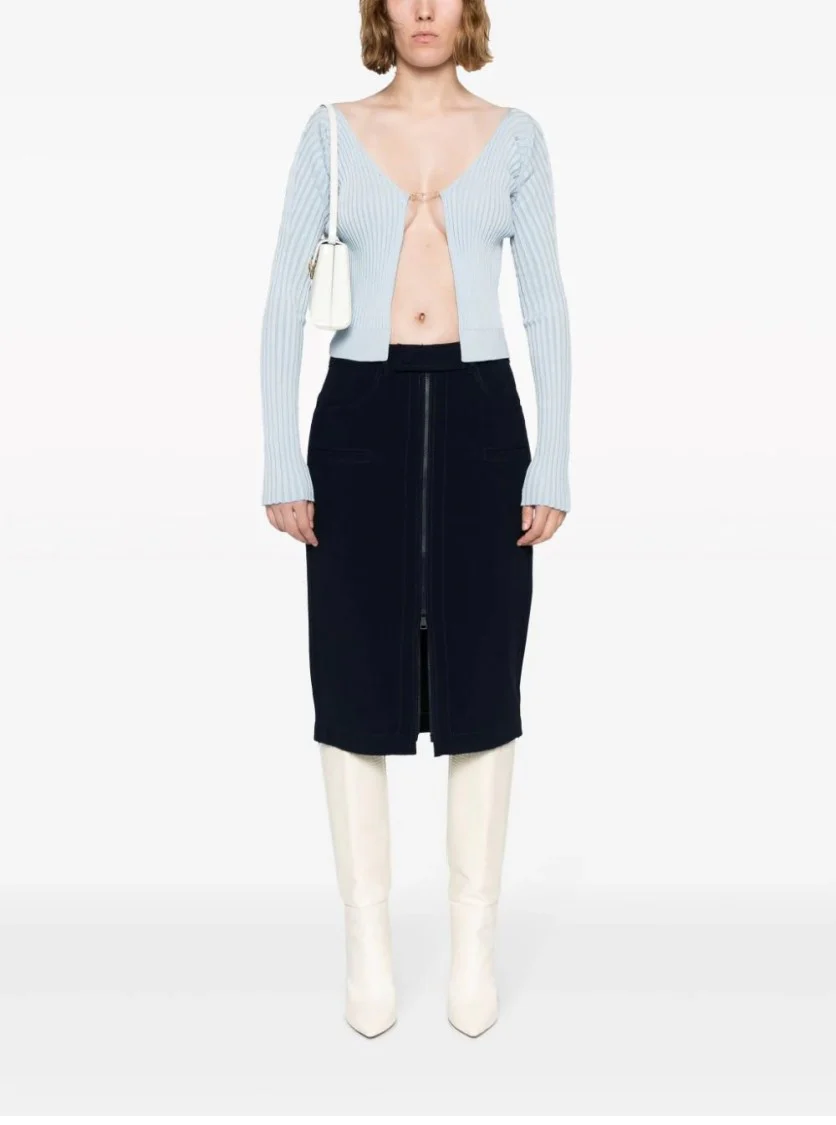 Figure-Hugging Midi Skirt With Front Zipper