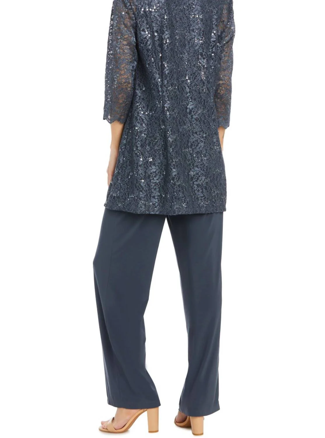 Lace 3 Piece Evening Pant Set In Coal