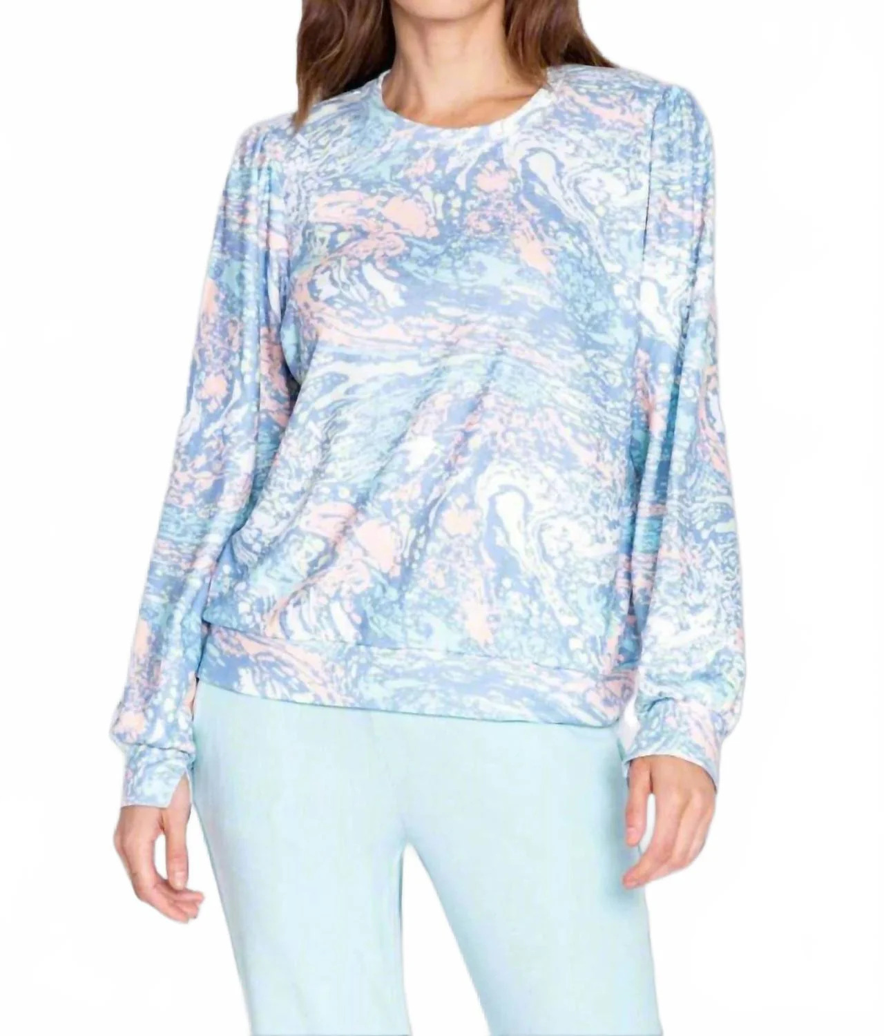 Molten Marble Long Sleeve Lounge Top In Multi