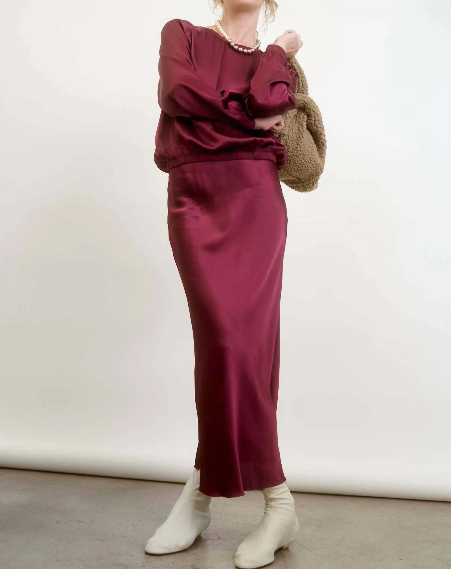 O'darling Midi Skirt In Pinot Satin