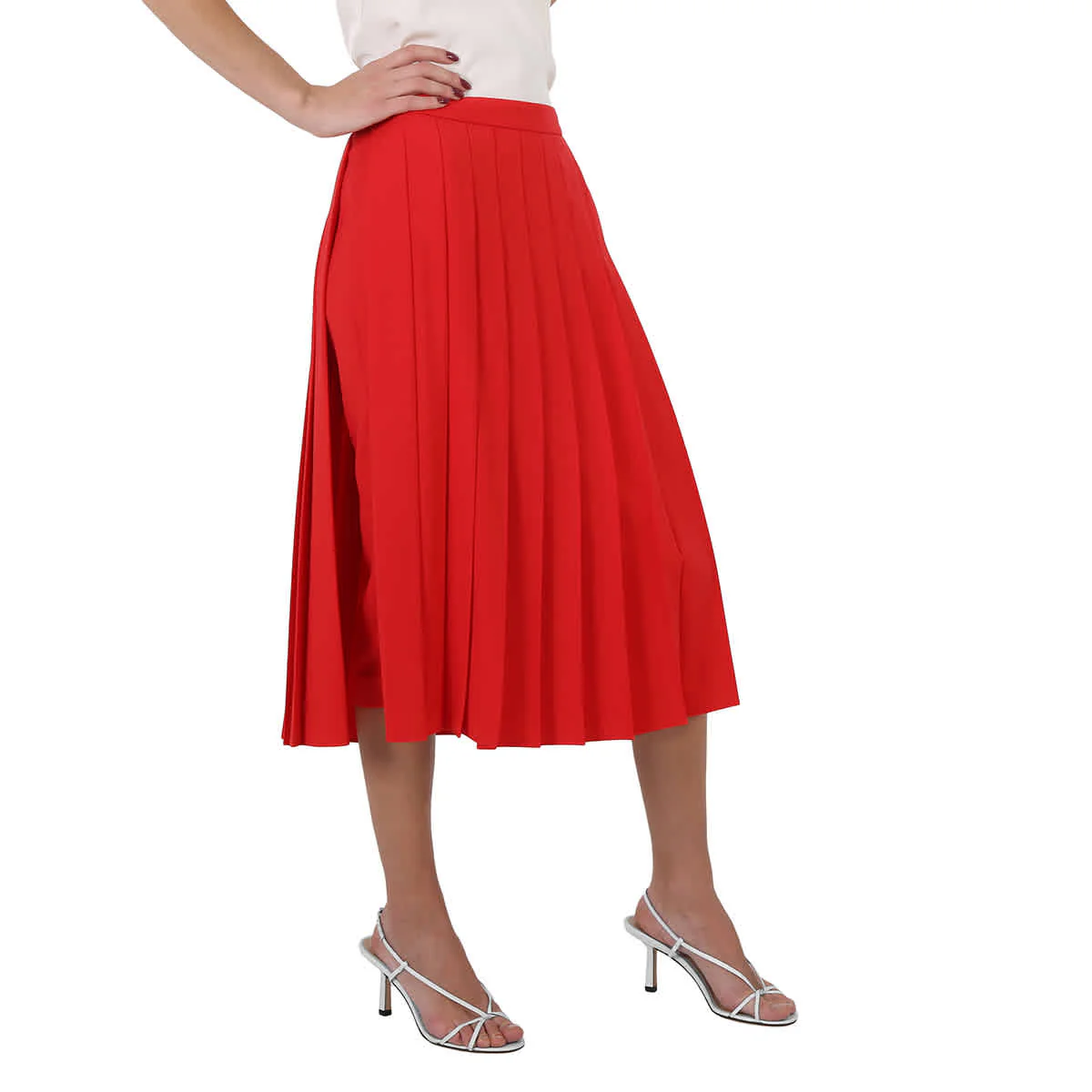Burberry Ladies Cady Pleated Skirt In Bright Red