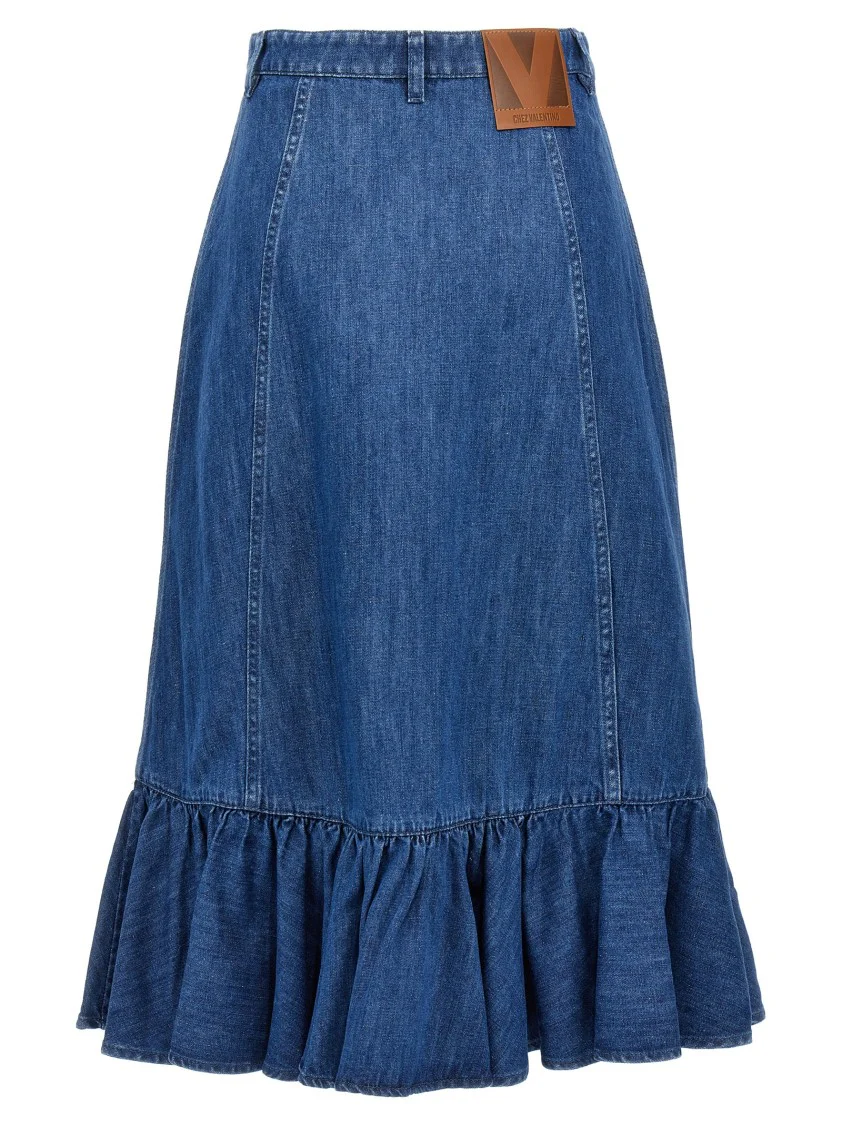 Light Cotton Denim Midi Skirt
