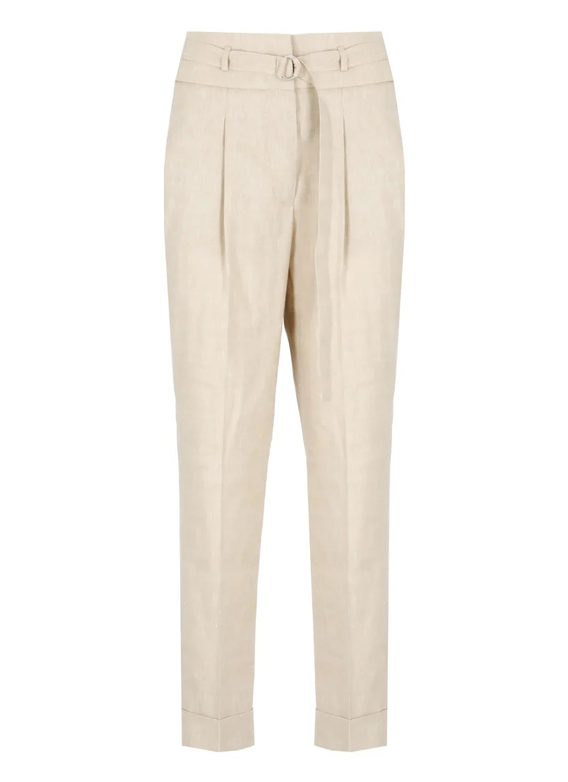 Beige Linen And Wool Pants