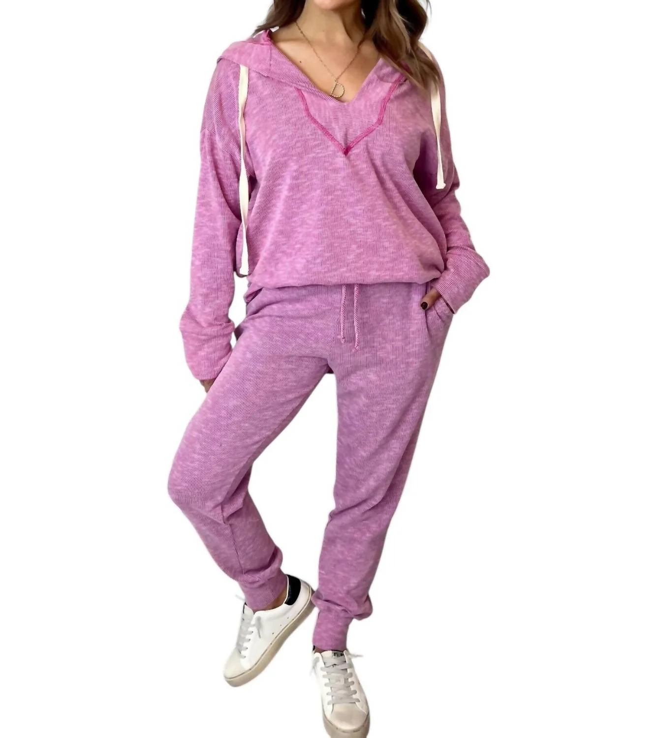 2 Piece Hoodie And Pants Set In Fuschia
