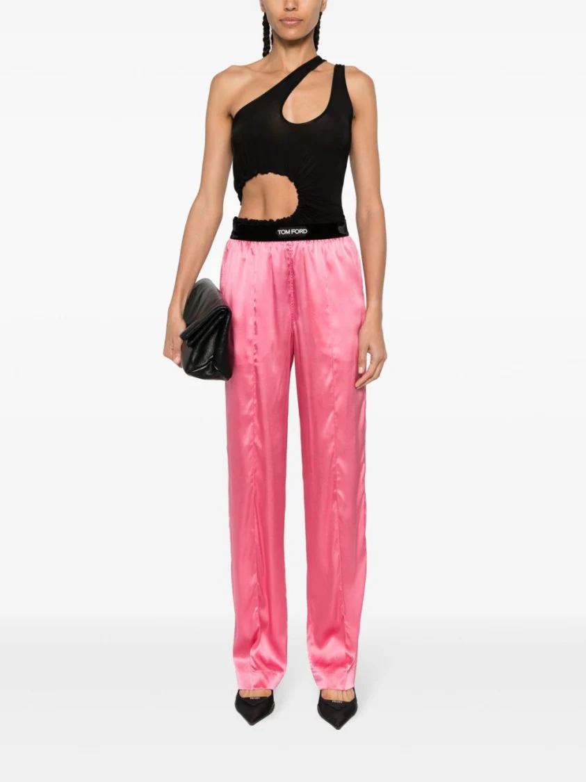 Flamingo Pink Stretch-Silk Trousers