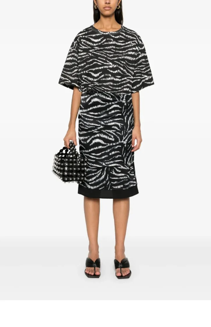 Zebra-Printed Midi Skirt With Layered Design