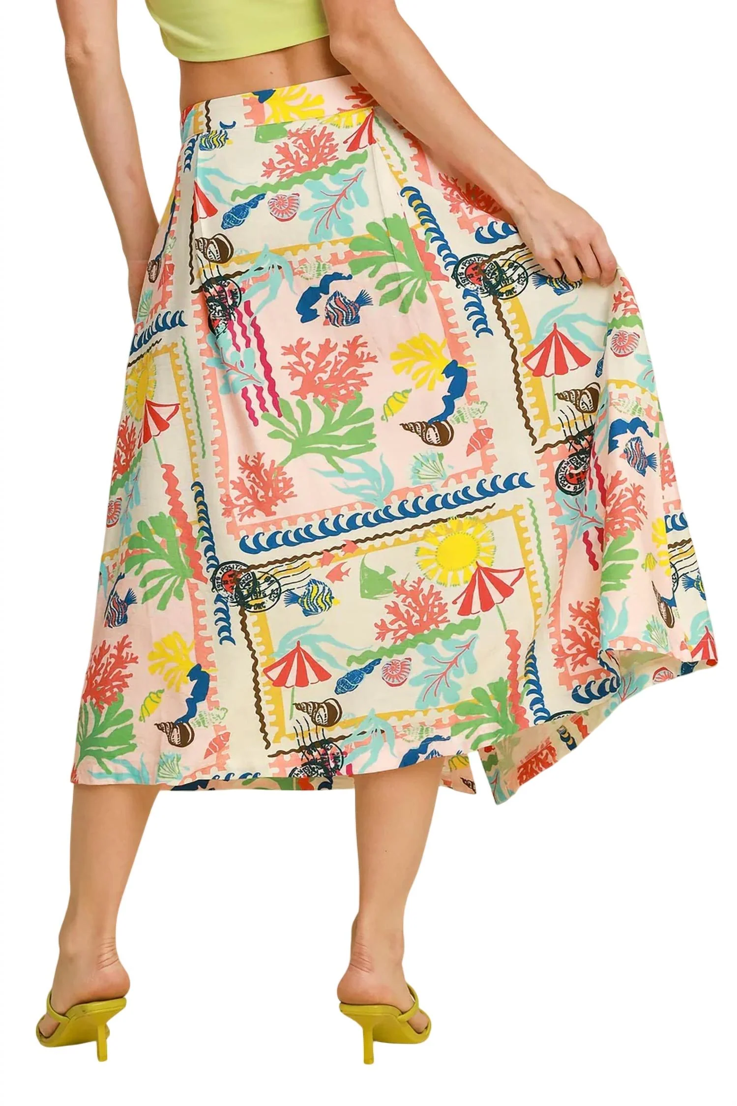 Abstract Print Front Button Down Skirt In Multi